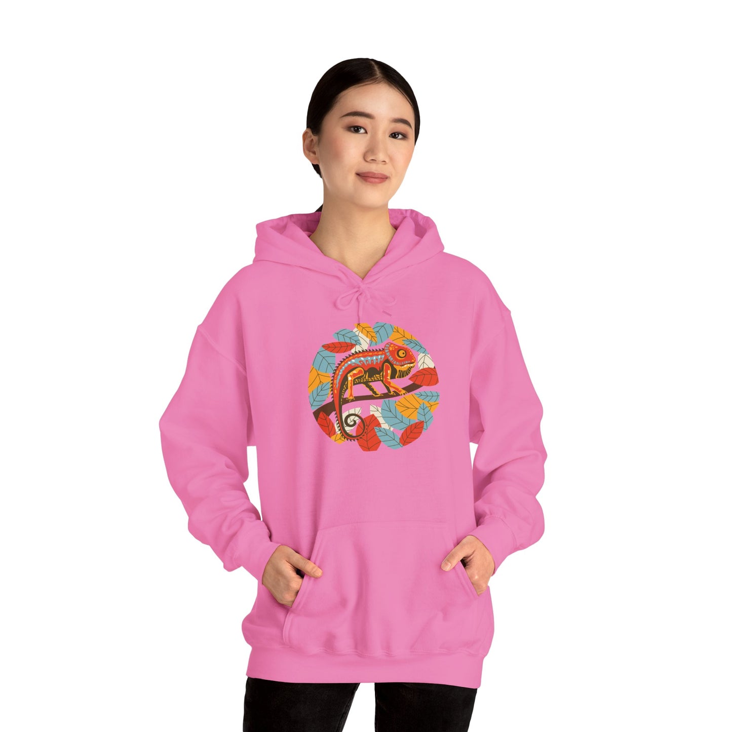 Colorful Chameleon Unisex Hooded Sweatshirt with Bold Print - Great for Reptile Lovers