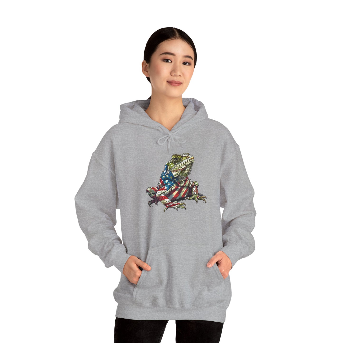 Flag Lizard Cozy Unisex Hooded Sweatshirt with Bold Print - Great for Reptile Lovers