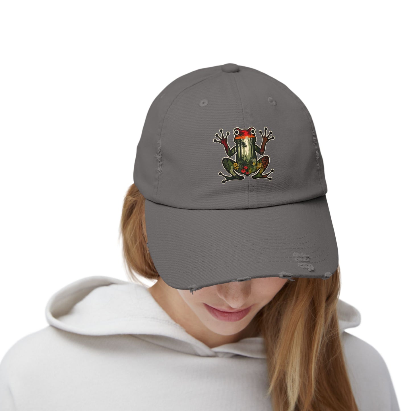 Forest Frog Unisex Distressed Cap - Casual Streetwear Hat for Everyday Use - Great for Reptile Lovers