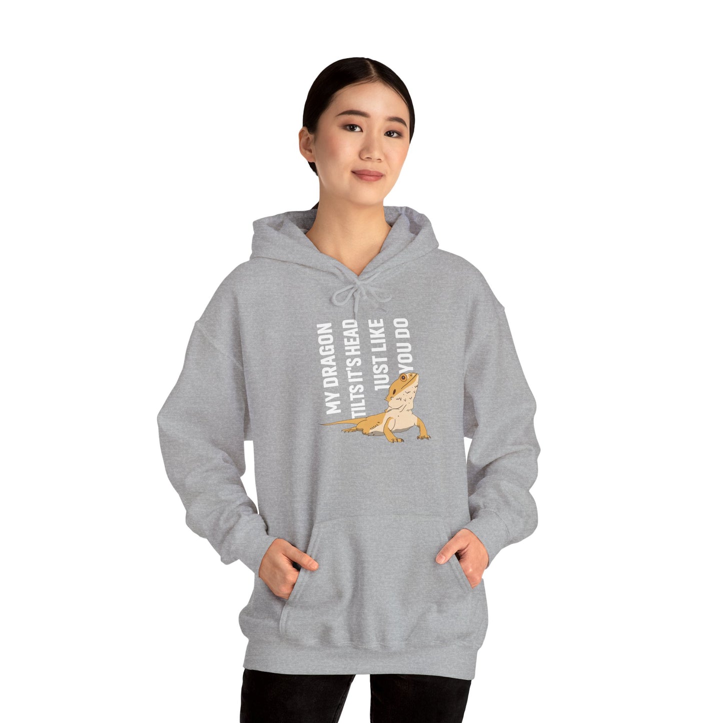 "My Dragon Tilts It's Head" Unisex Hooded Sweatshirt with Bold Print - Great for Reptile Lovers