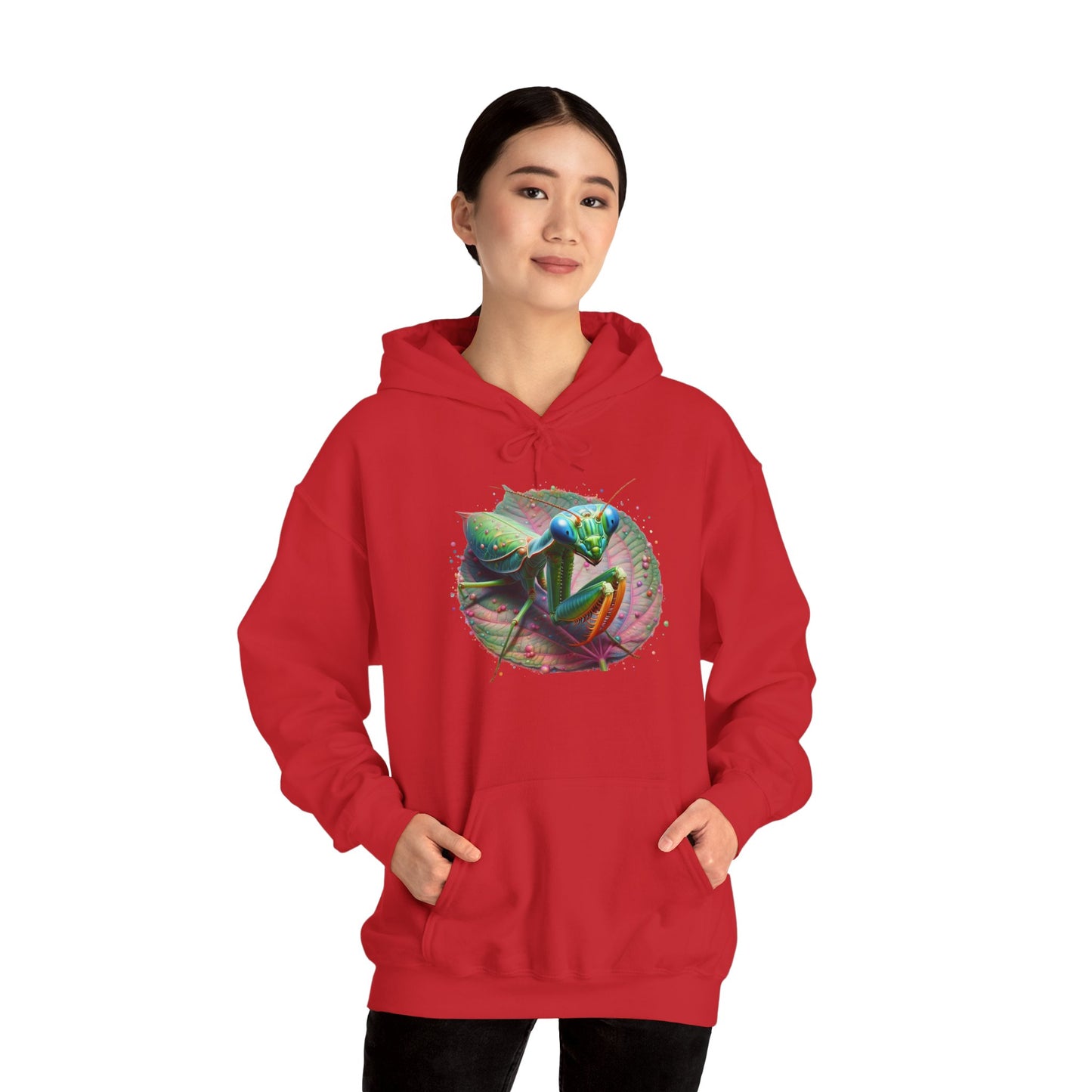 Mantis on a Leaf Unisex Hooded Sweatshirt with Bold Print - Great for Insect Lovers