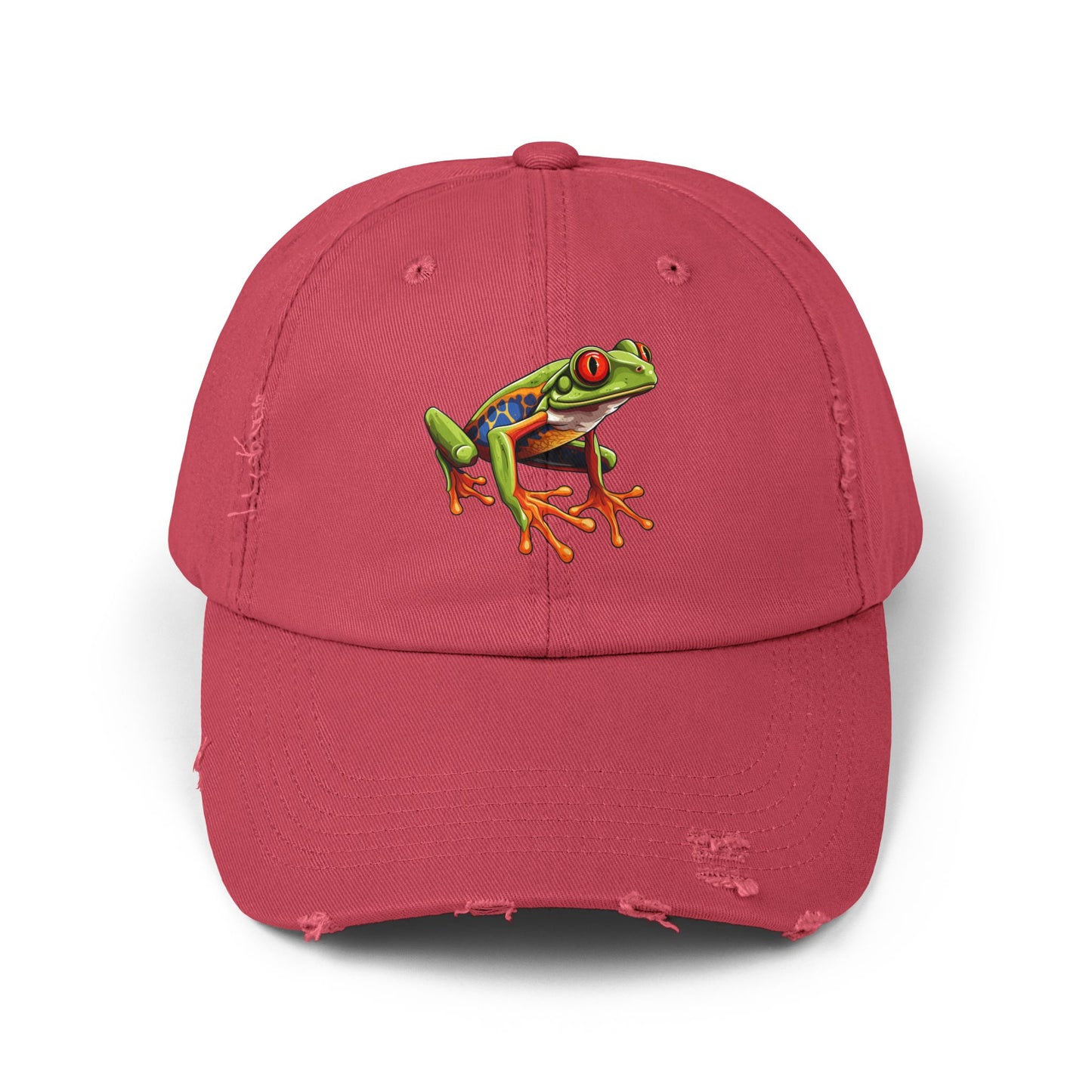 Red-Eyed Tree Frog Unisex Distressed Cap - Casual Streetwear Hat for Everyday Use - Great for Reptile Lovers