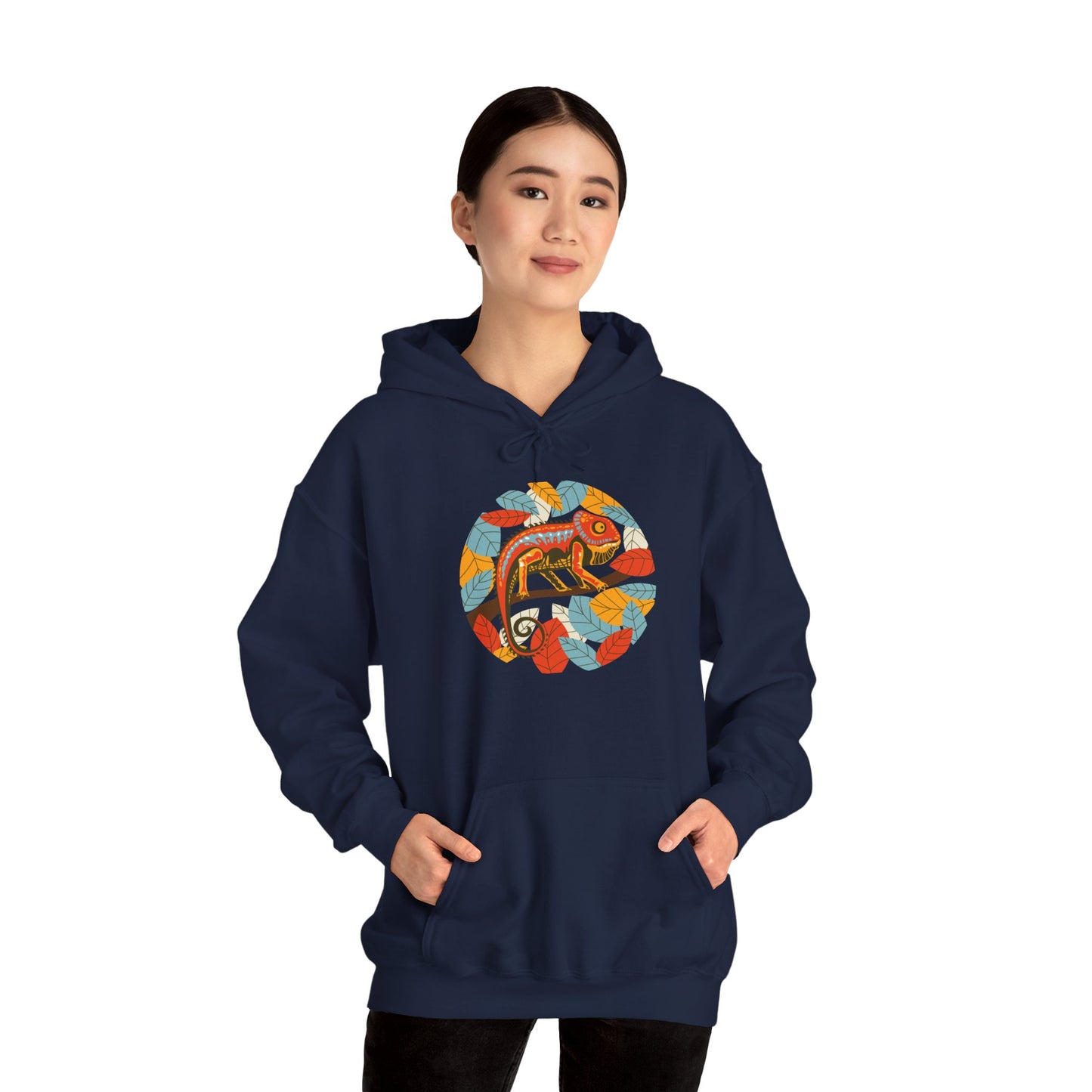 Colorful Chameleon Unisex Hooded Sweatshirt with Bold Print - Great for Reptile Lovers