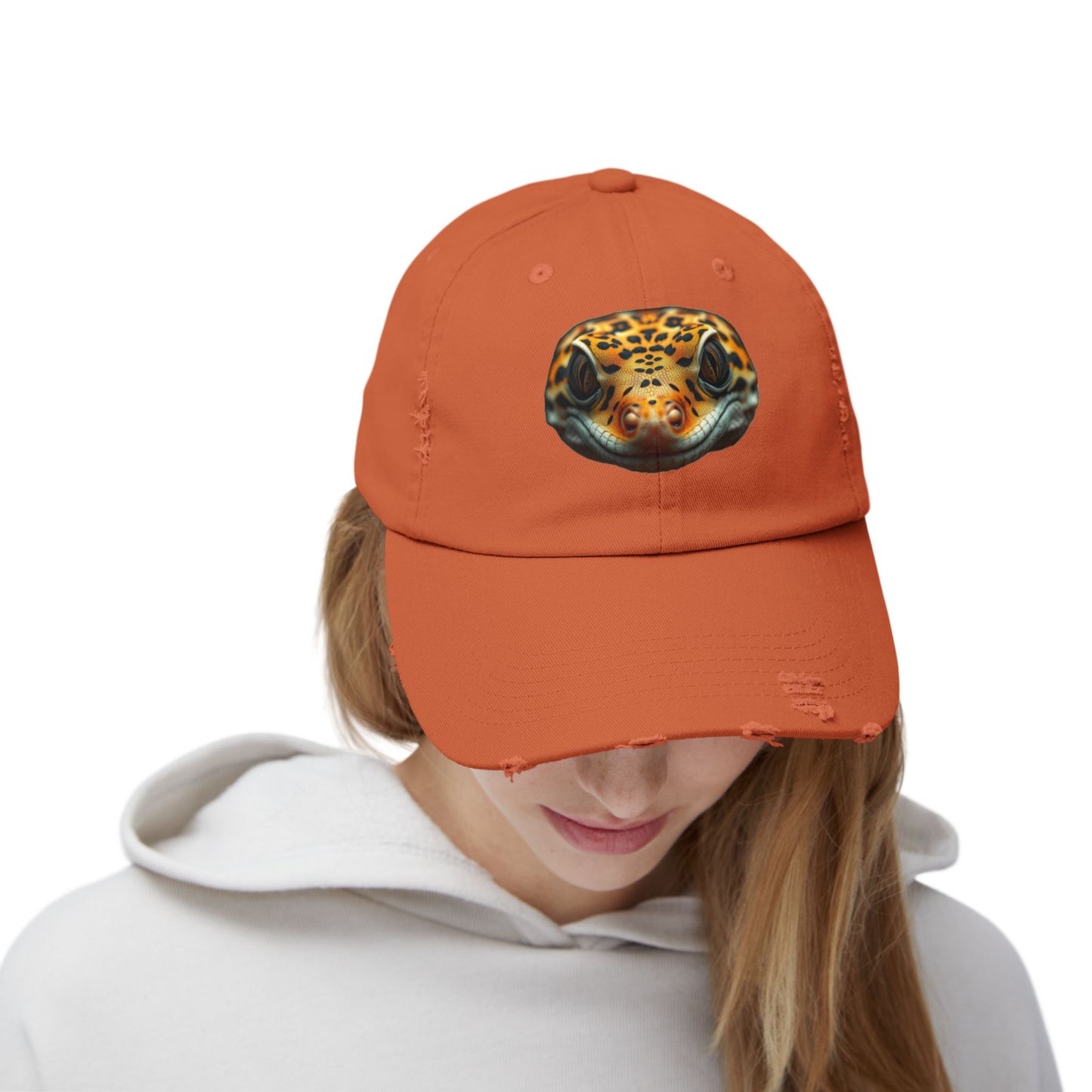 Leopard Gecko Unisex Distressed Cap - Casual Streetwear Hat for Everyday Use - Great for Reptile Lovers