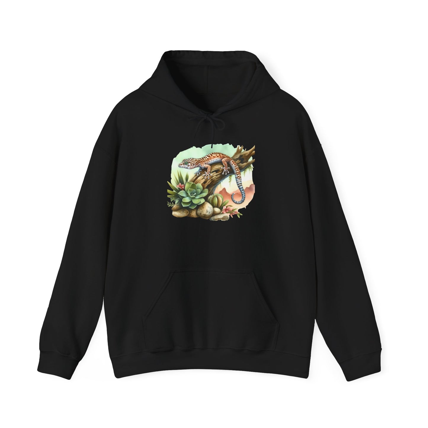 Gecko in a Tree Unisex Hooded Sweatshirt with Bold Print - Great for Reptile Lovers