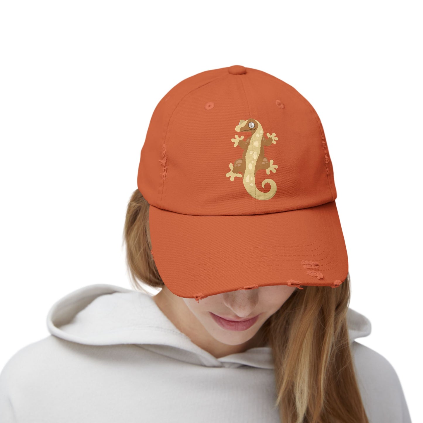 Crested Gecko Unisex Distressed Cap - Casual Streetwear Hat for Everyday Use - Great for Reptile Lovers
