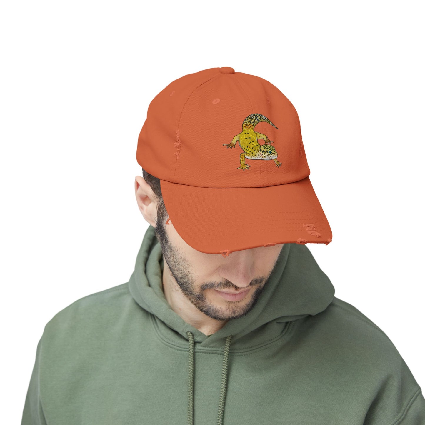 Yellow Leopard Gecko Unisex Distressed Cap - Casual Streetwear Hat for Everyday Use - Great for Reptile Lovers