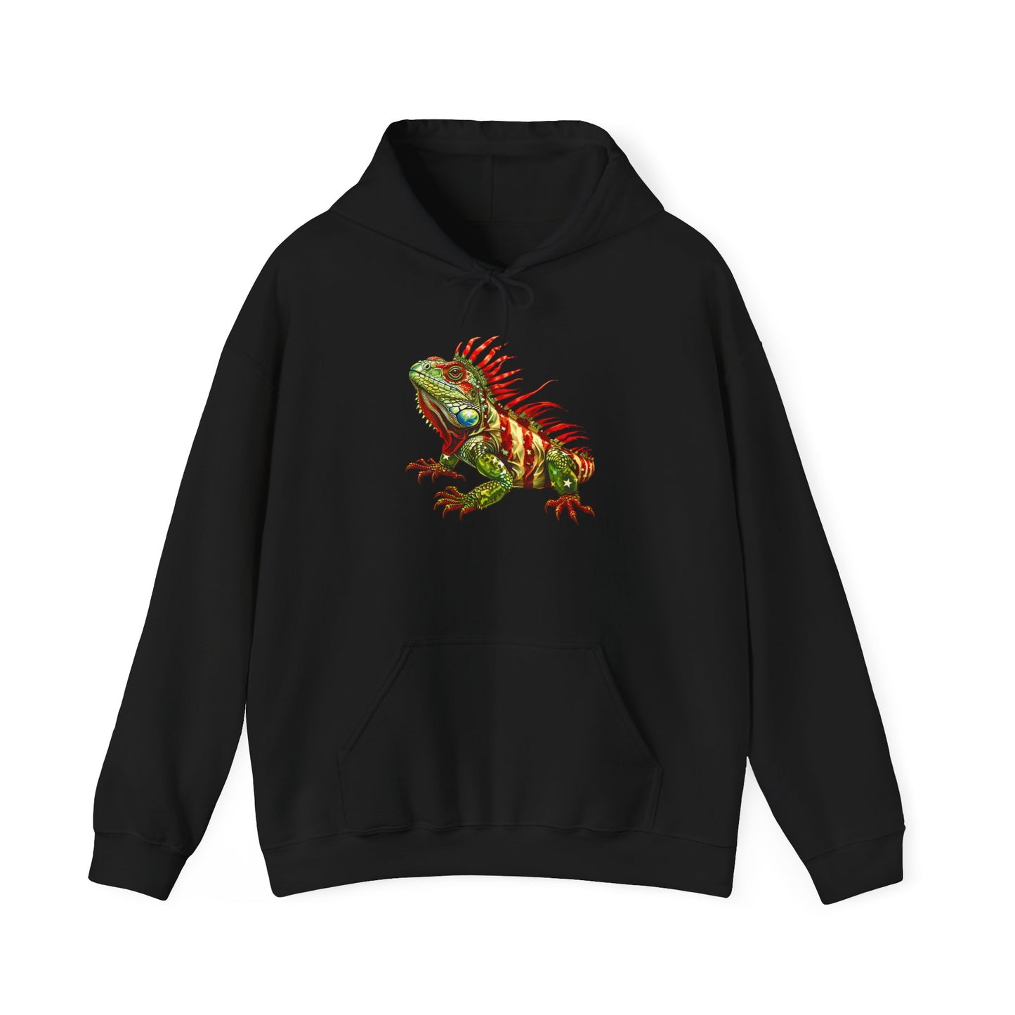 Flag Iguana Cozy Unisex Hooded Sweatshirt with Bold Print - Great for Reptile Lovers