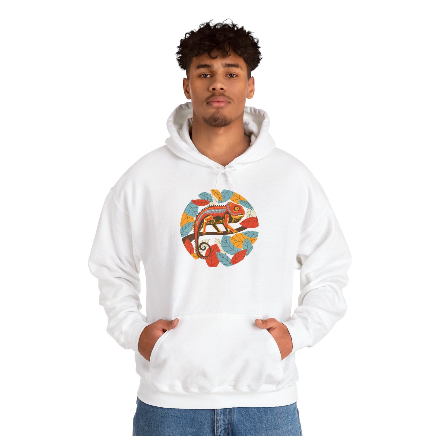 Colorful Chameleon Unisex Hooded Sweatshirt with Bold Print - Great for Reptile Lovers