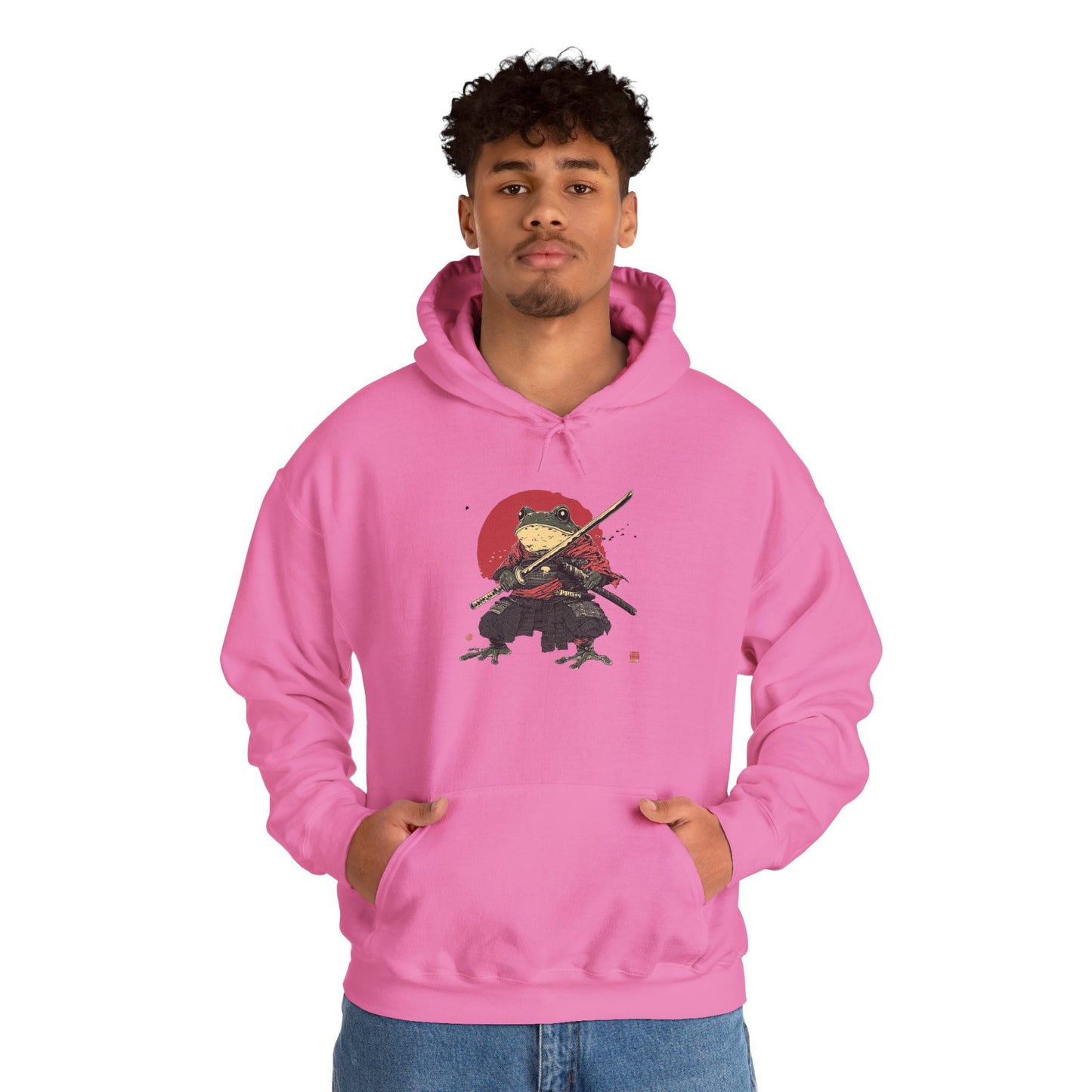 Samurai Frog Unisex Hooded Sweatshirt with Bold Print - Great for Reptile Lovers