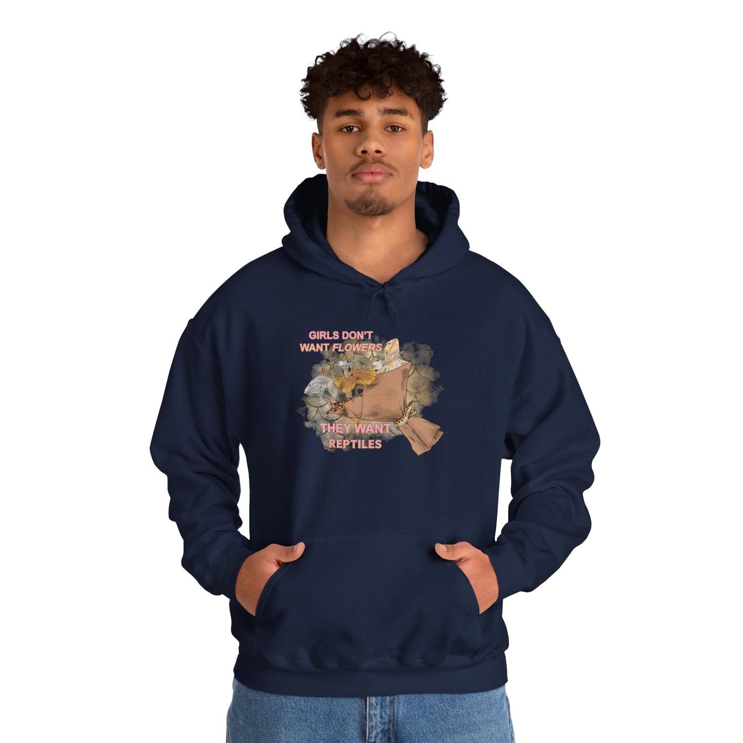 "Girls Don't Want Flowers" Unisex Hooded Sweatshirt with Bold Print - Great for Reptile Lovers