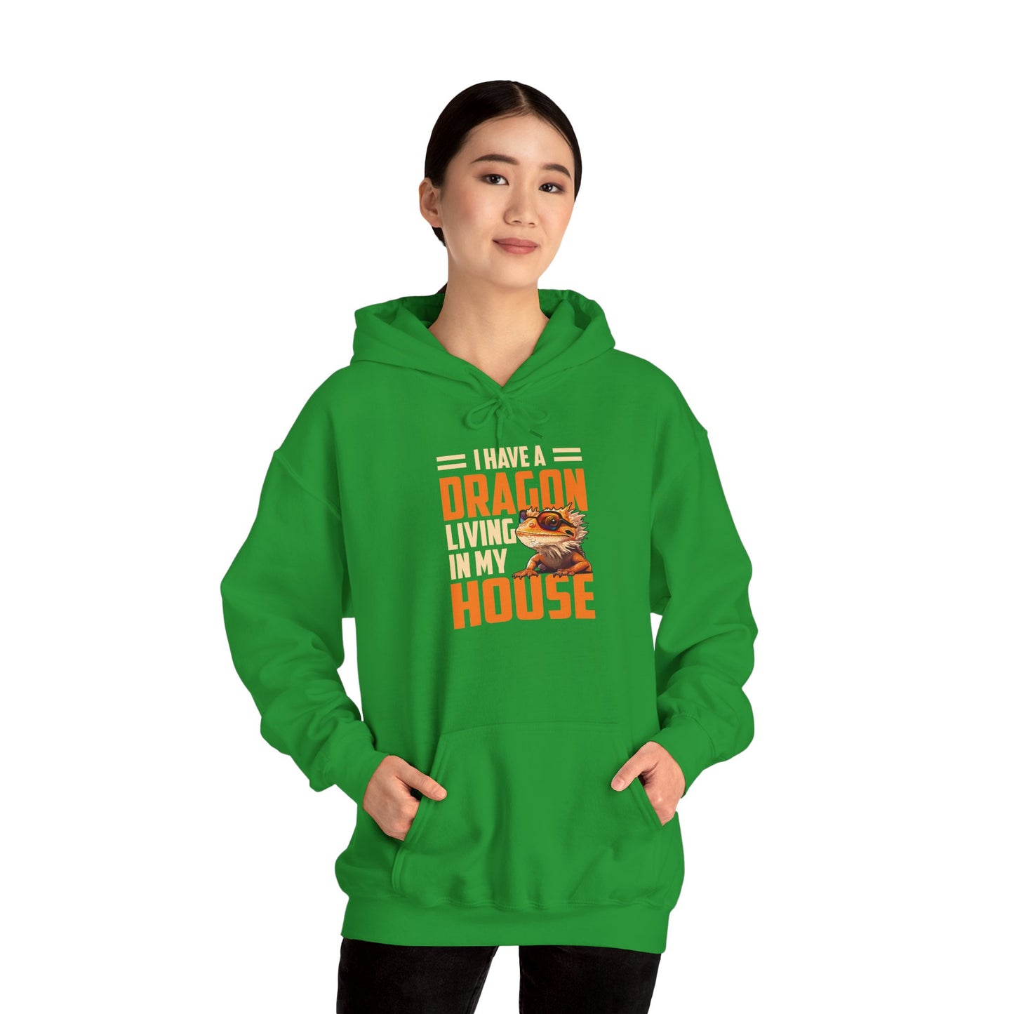 "Dragon Living In My House" Unisex Hooded Sweatshirt with Bold Print - Great for Reptile Lovers