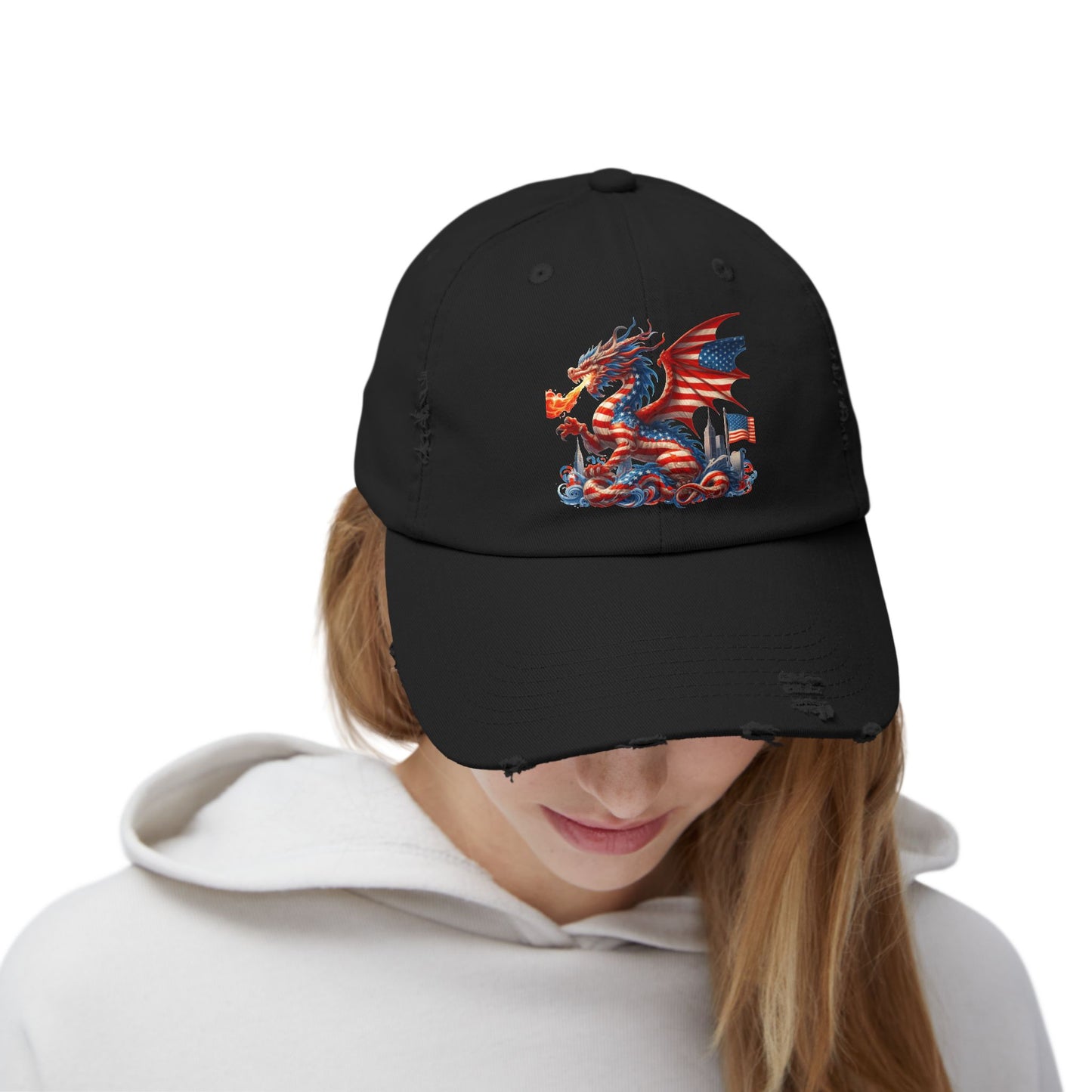 Dragon Flag Unisex Distressed Cap - Casual Streetwear Hat for Everyday Use - Great for Reptile Lovers