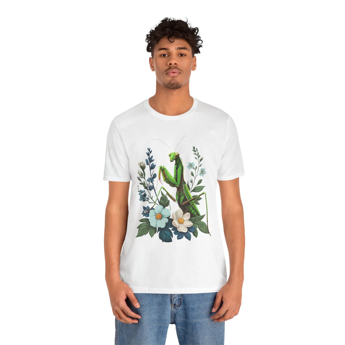 Mantis in the Flowers Unisex Jersey Tee - Casual Everyday Wear - Great for Insect Lovers