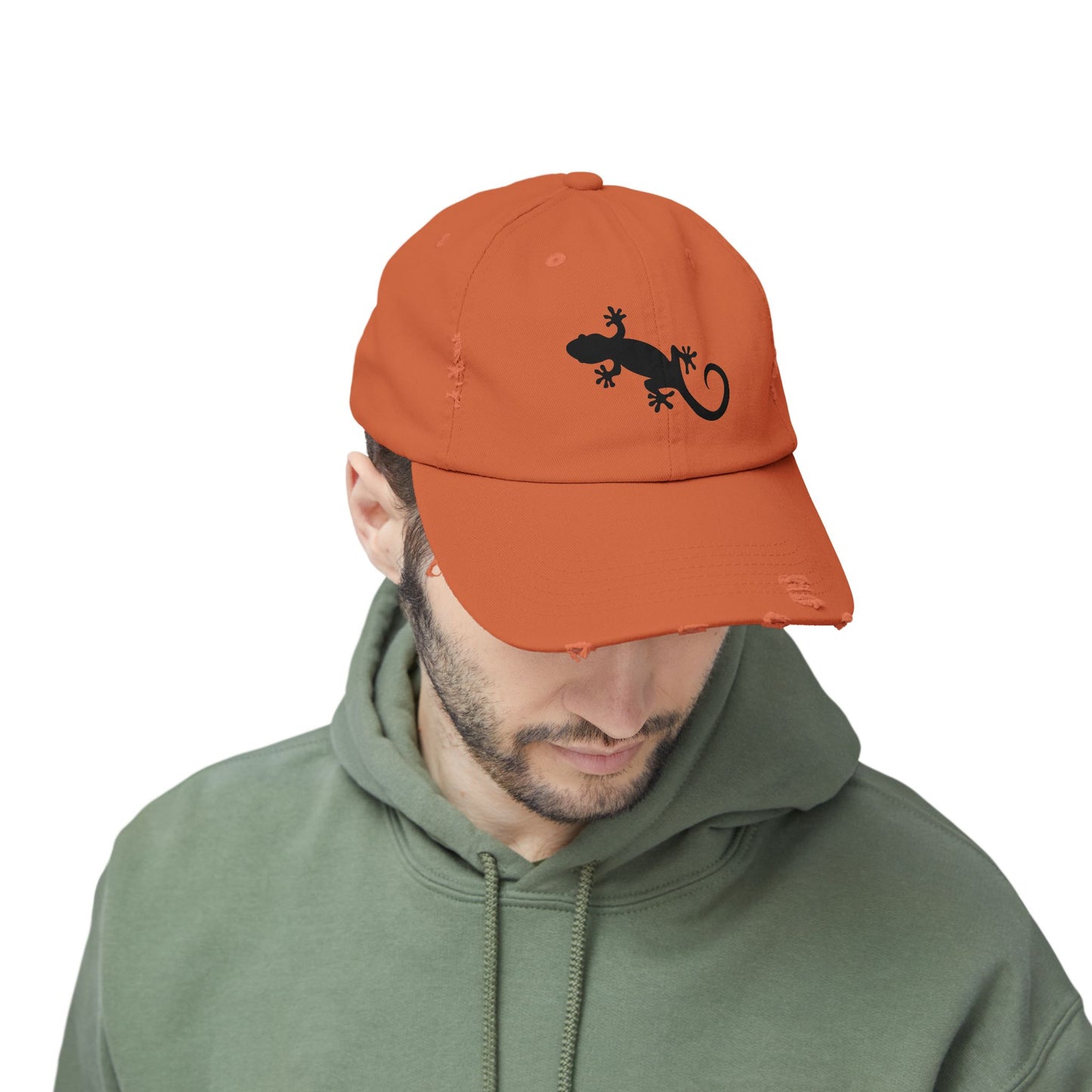 Gecko Silhouette Unisex Distressed Cap - Casual Streetwear Hat for Everyday Use - Great for Reptile Lovers