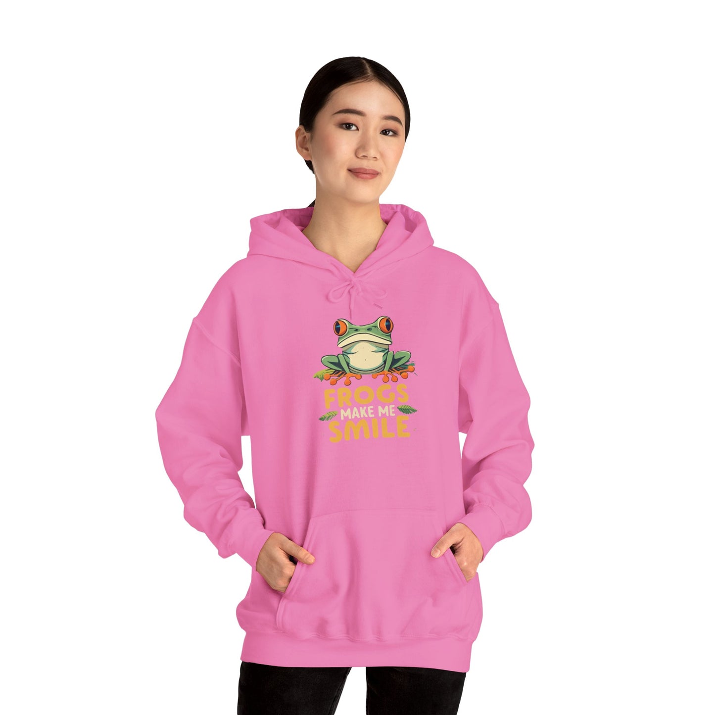 "Frogs Make Me Smile" Unisex Hooded Sweatshirt with Bold Print - Great for Reptile Lovers
