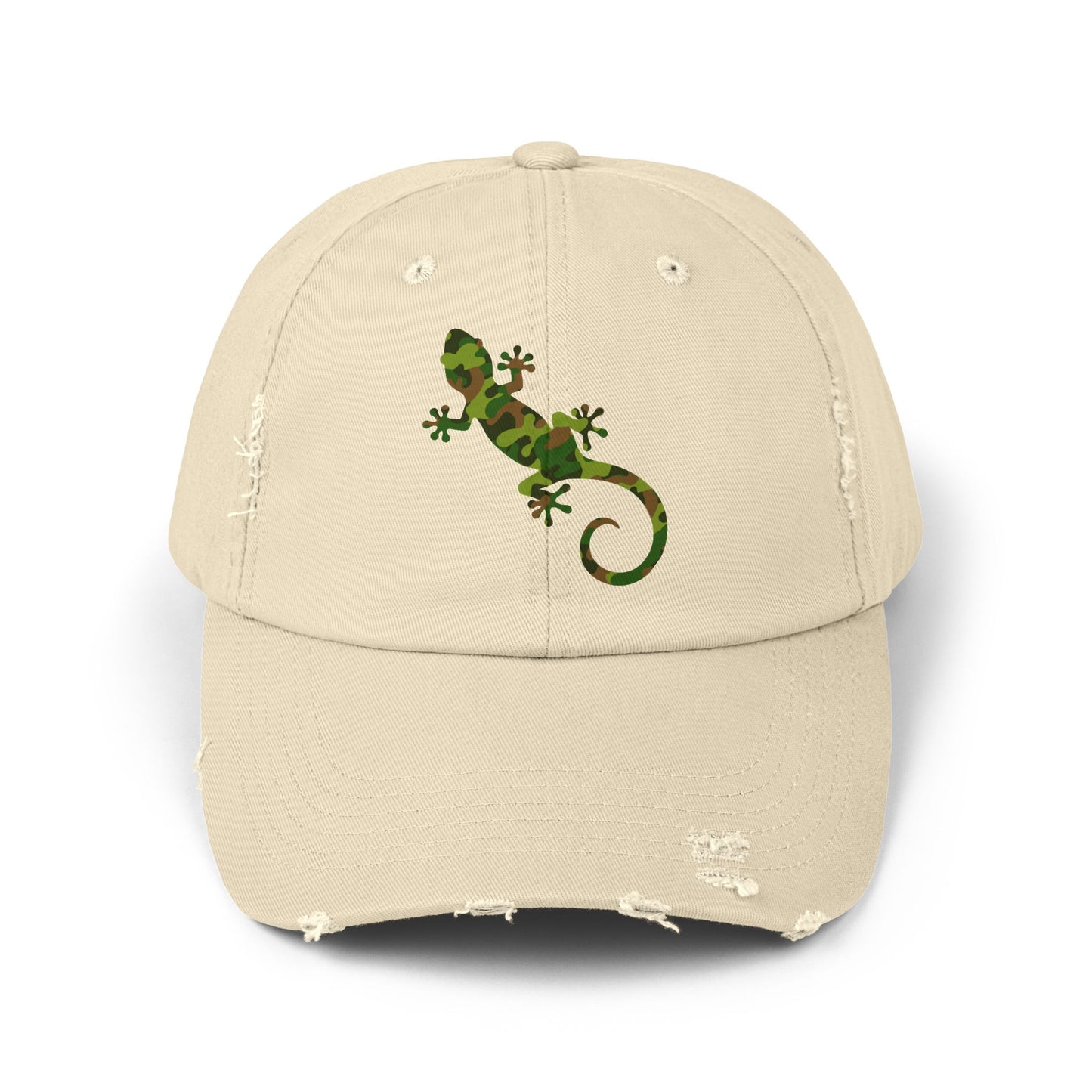 Camo Gecko Unisex Distressed Cap - Casual Streetwear Hat for Everyday Use - Great for Reptile Lovers