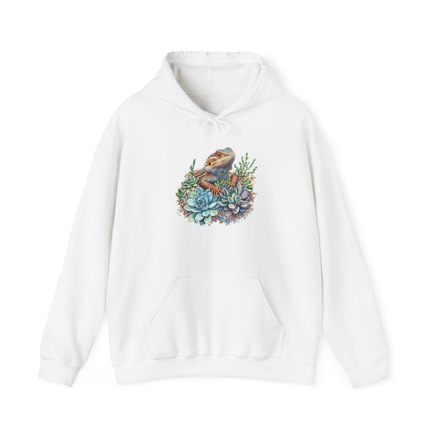 Beardie in the Succulents Unisex Hooded Sweatshirt with Bold Print - Great for Reptile Lovers