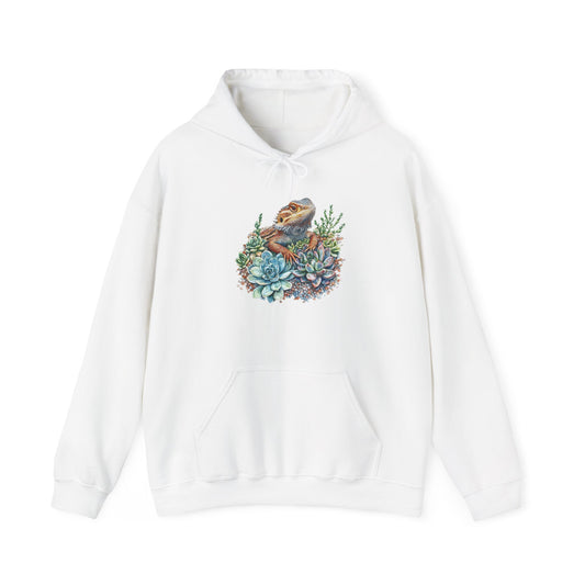 Beardie in the Succulents Unisex Hooded Sweatshirt with Bold Print - Great for Reptile Lovers