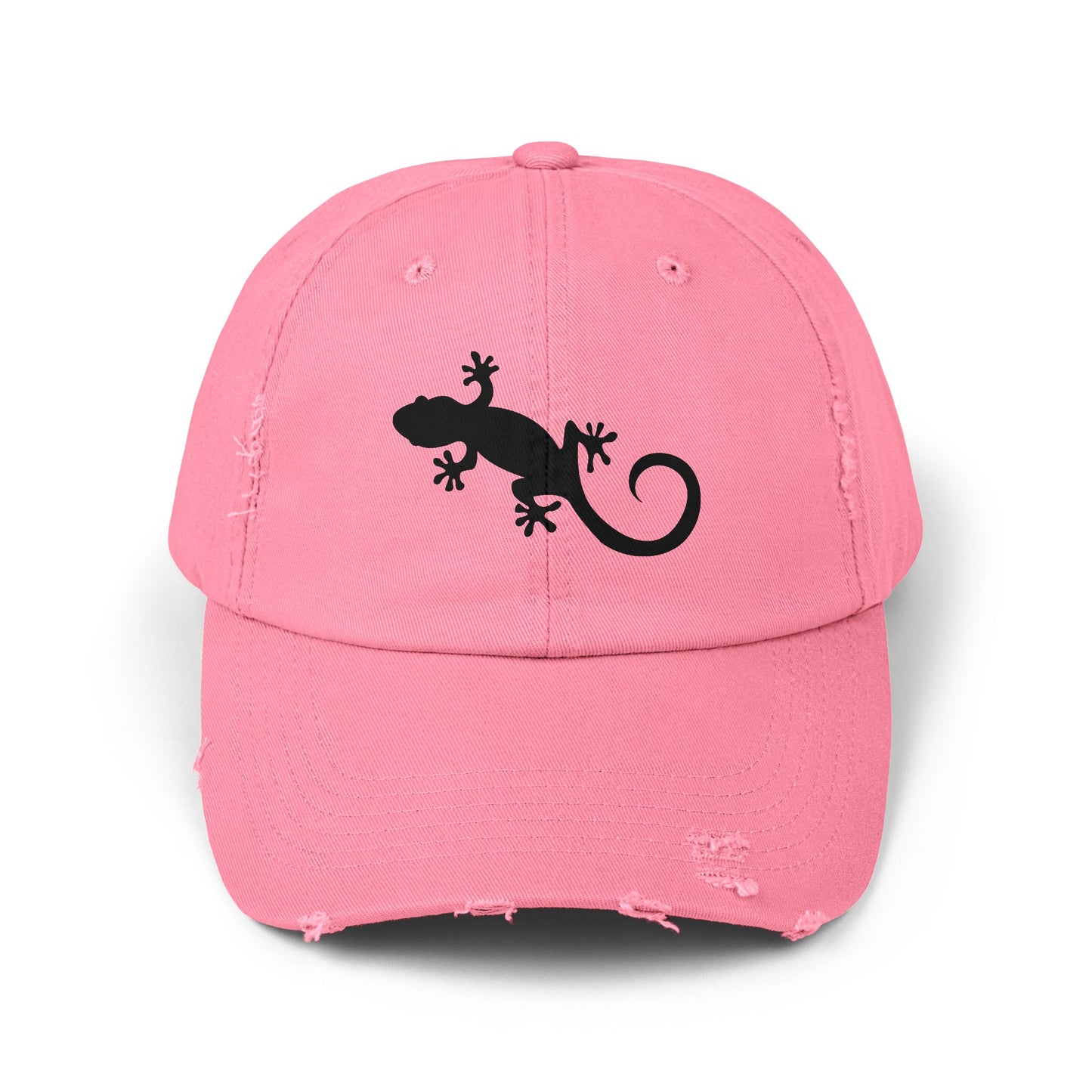 Gecko Silhouette Unisex Distressed Cap - Casual Streetwear Hat for Everyday Use - Great for Reptile Lovers