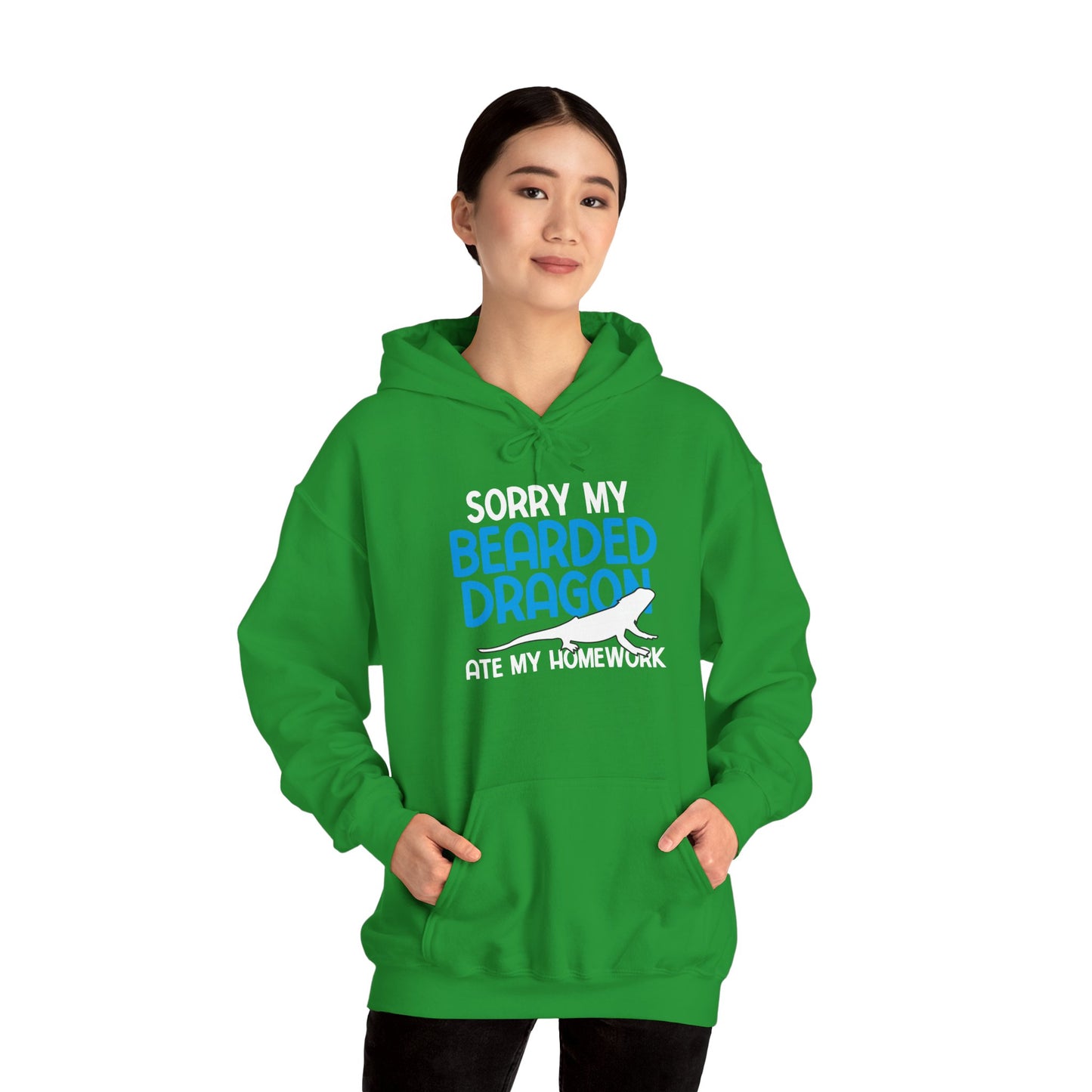 "Bearded Dragon Ate My Homework" Unisex Hooded Sweatshirt with Bold Print - Great for Reptile Lovers