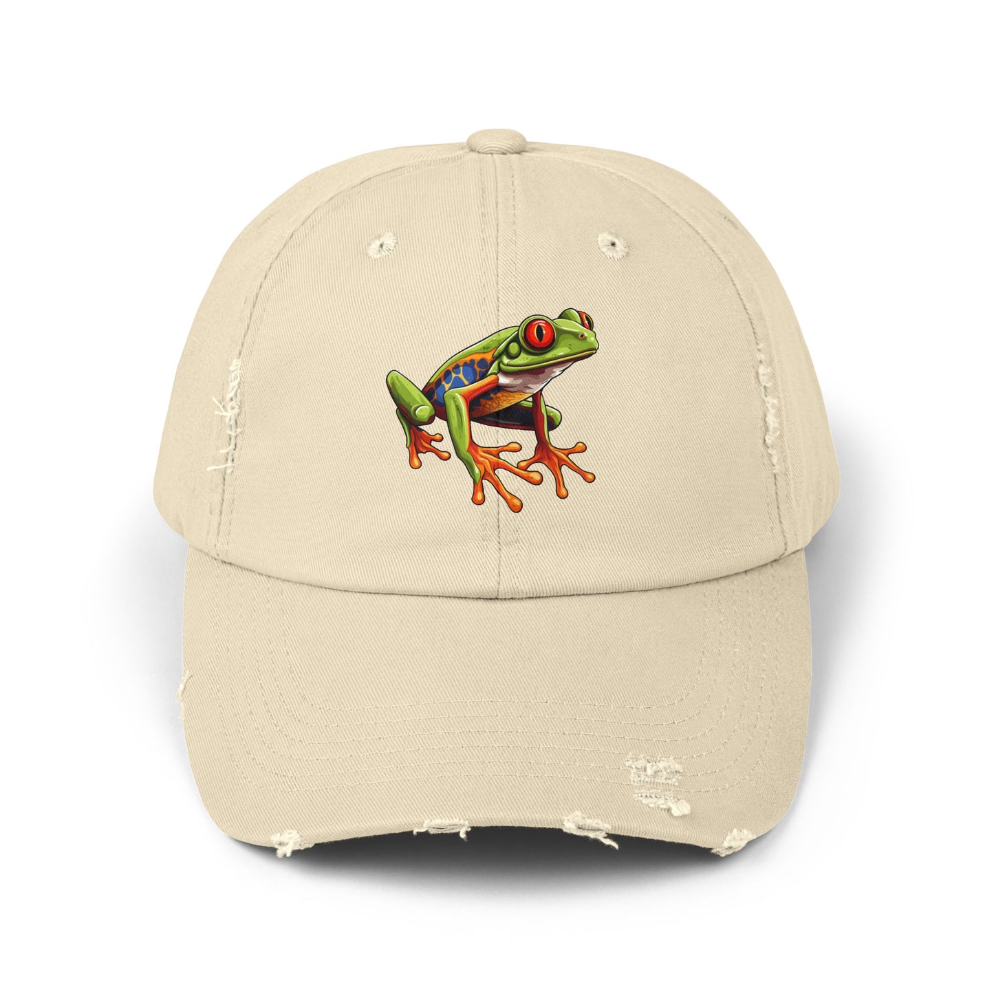 Red-Eyed Tree Frog Unisex Distressed Cap - Casual Streetwear Hat for Everyday Use - Great for Reptile Lovers