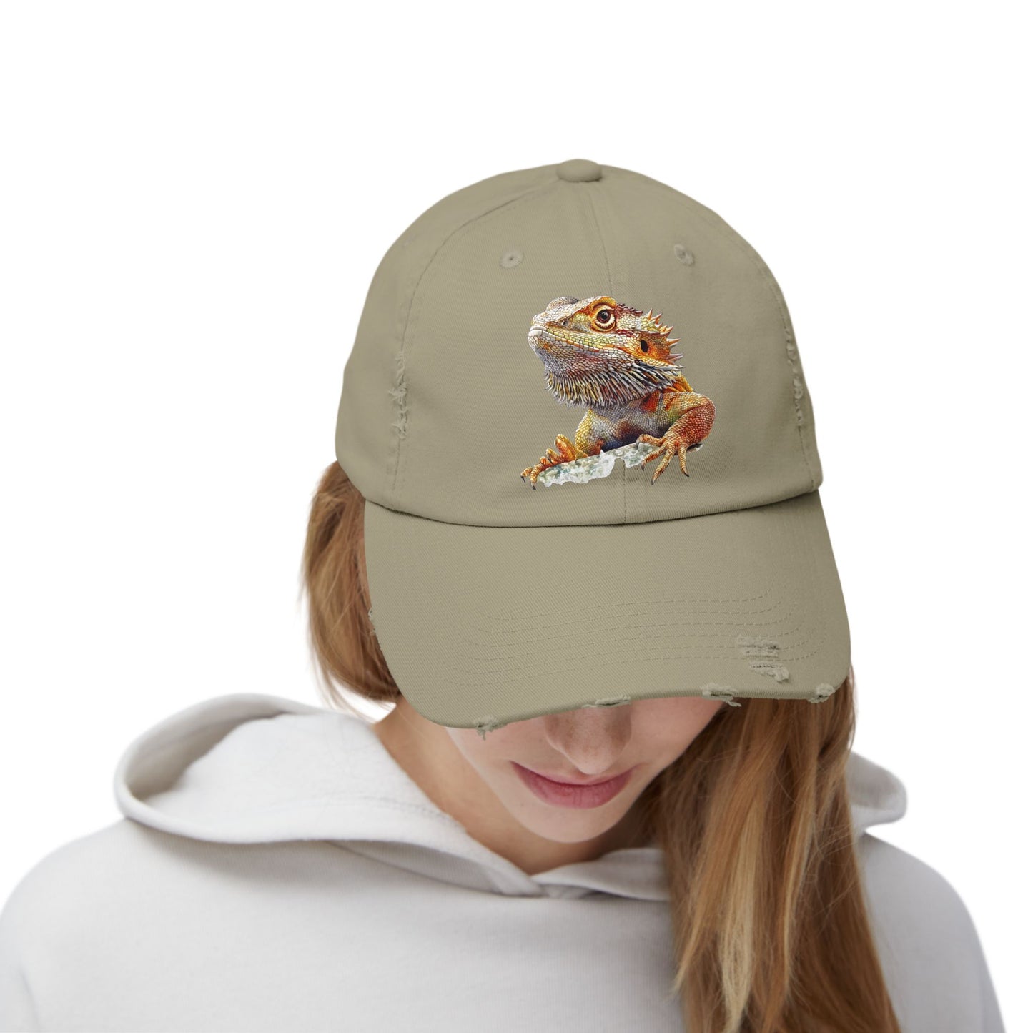 Bearded Dragon Unisex Distressed Cap - Casual Streetwear Hat for Everyday Use - Great for Reptile Lovers