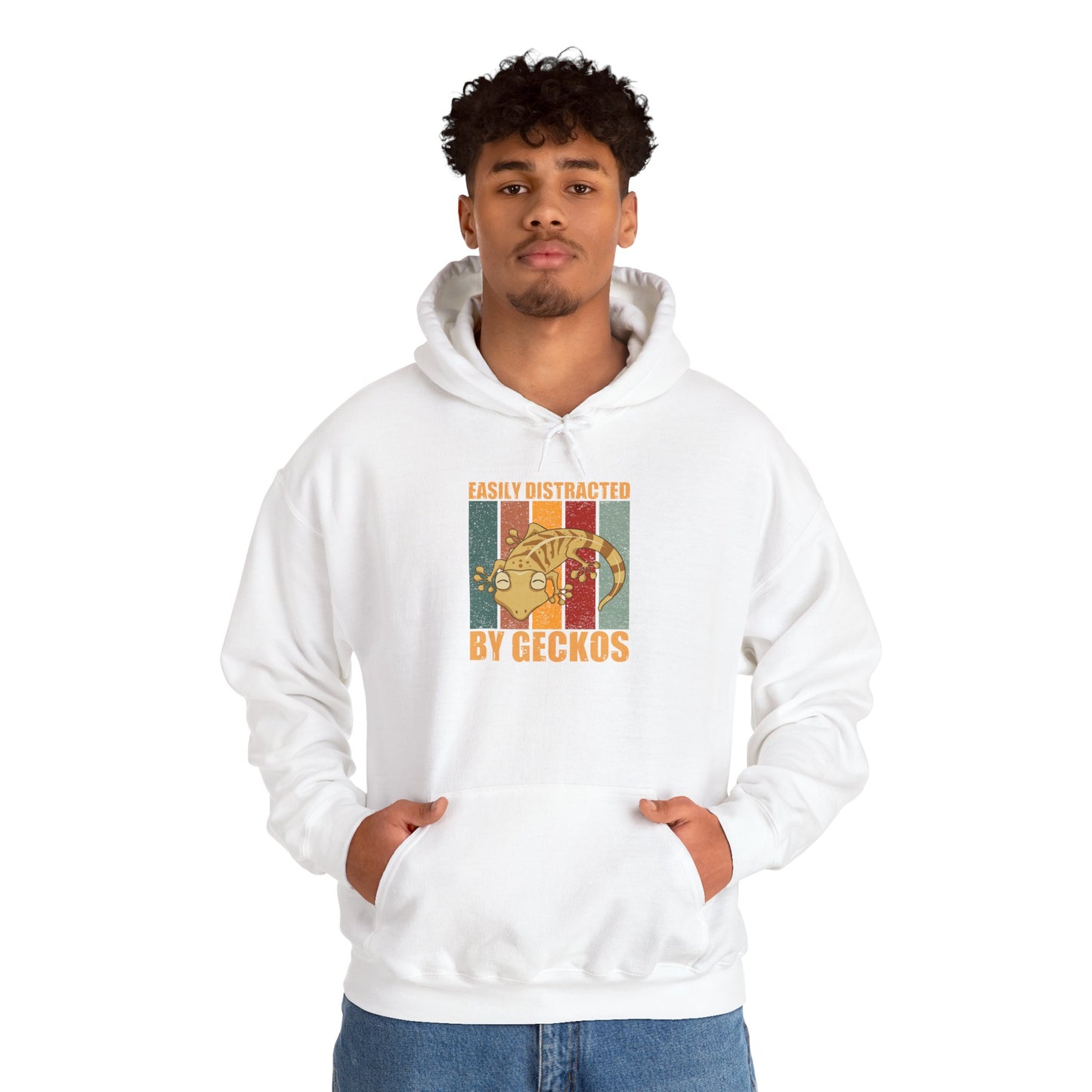 "Easily Distracted by Geckos" Unisex Hooded Sweatshirt with Bold Print - Great for Reptile Lovers