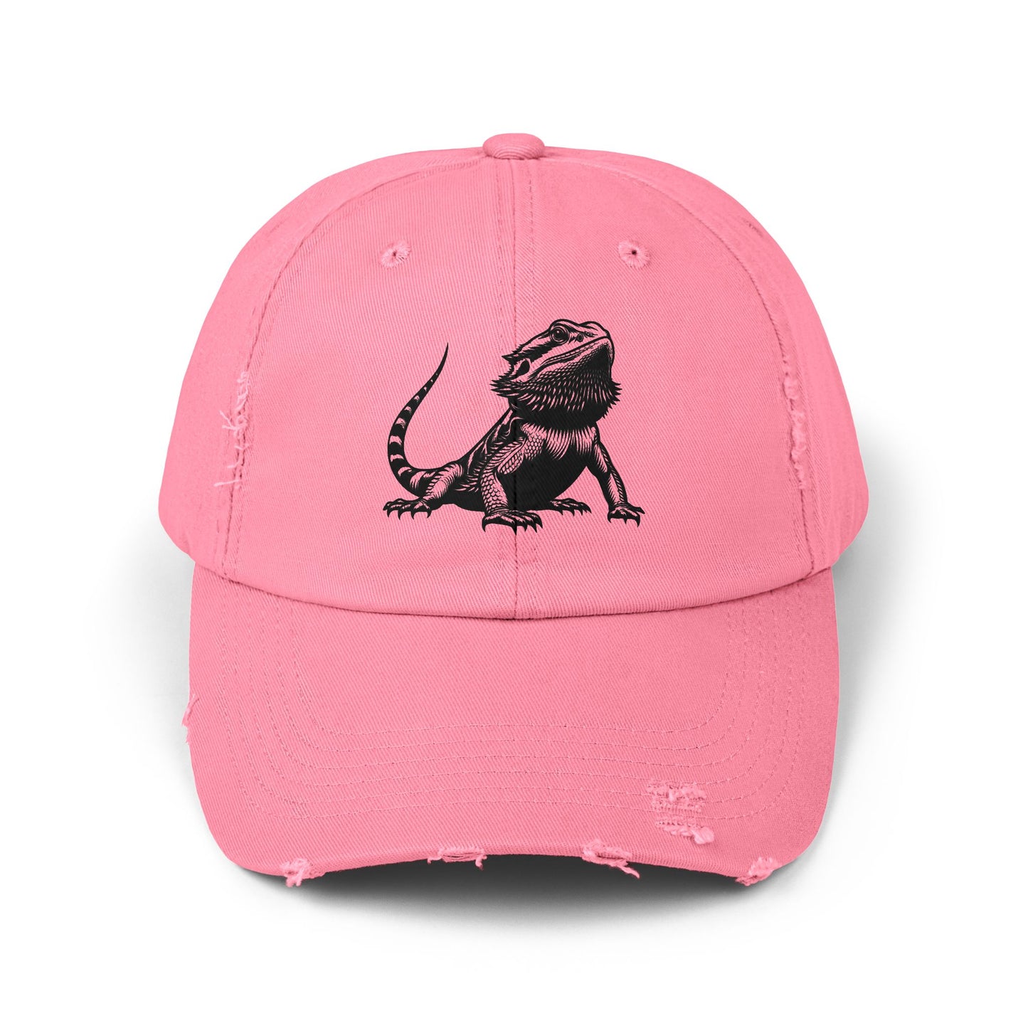 Black Bearded Dragon Unisex Distressed Cap - Casual Streetwear Hat for Everyday Use - Great for Reptile Lovers