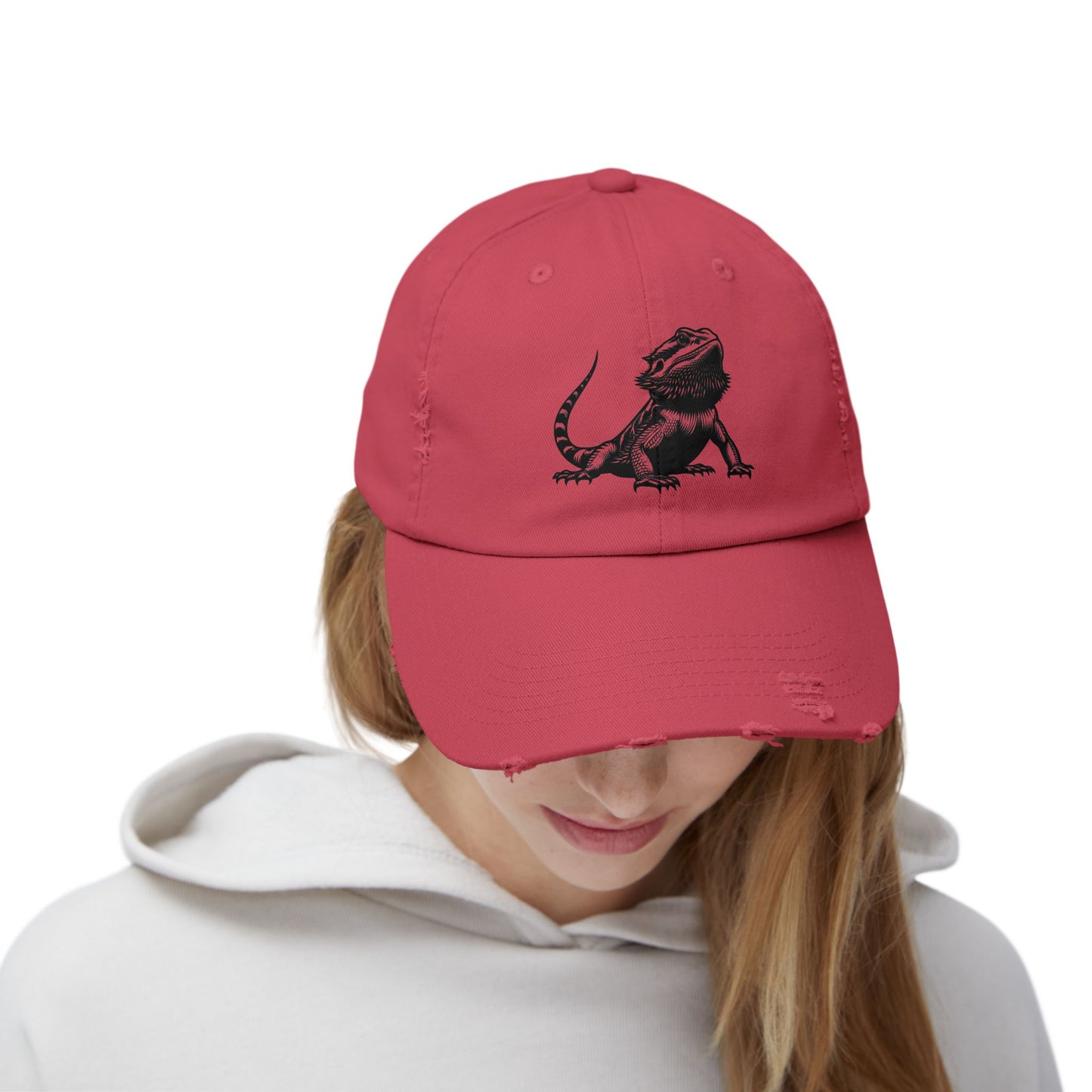 Black Bearded Dragon Unisex Distressed Cap - Casual Streetwear Hat for Everyday Use - Great for Reptile Lovers
