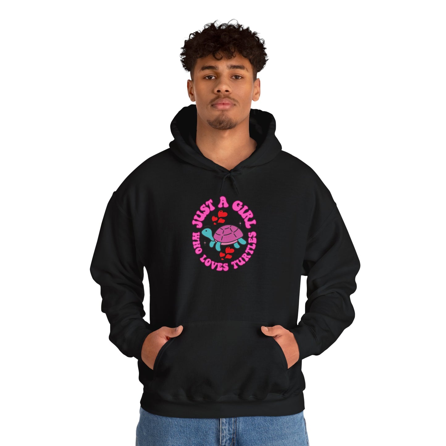 "Just a Girl Who Loves Turtles" Unisex Hooded Sweatshirt with Bold Print - Great for Reptile Lovers