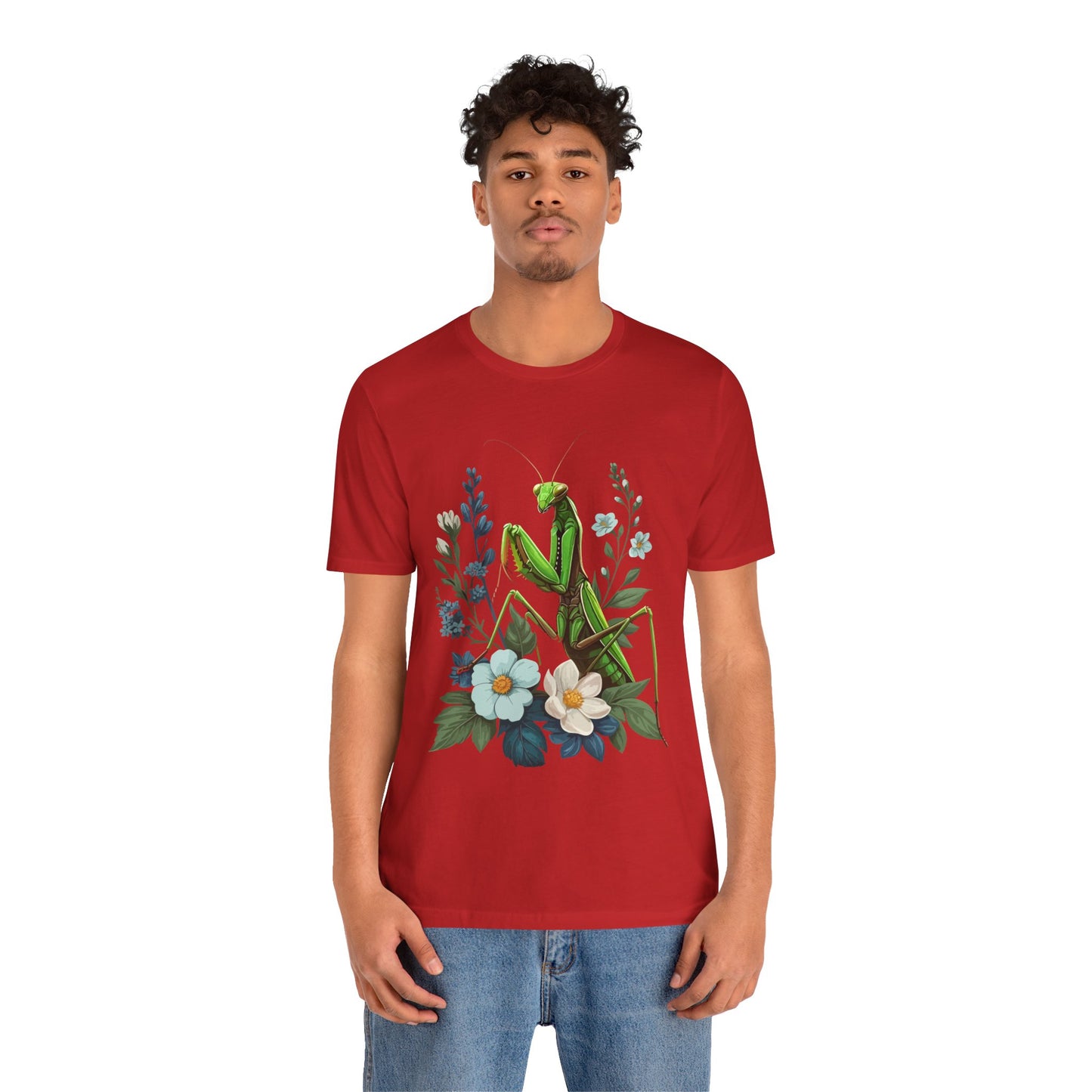 Mantis in the Flowers Unisex Jersey Tee - Casual Everyday Wear - Great for Insect Lovers