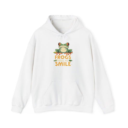 "Frogs Make Me Smile" Unisex Hooded Sweatshirt with Bold Print - Great for Reptile Lovers