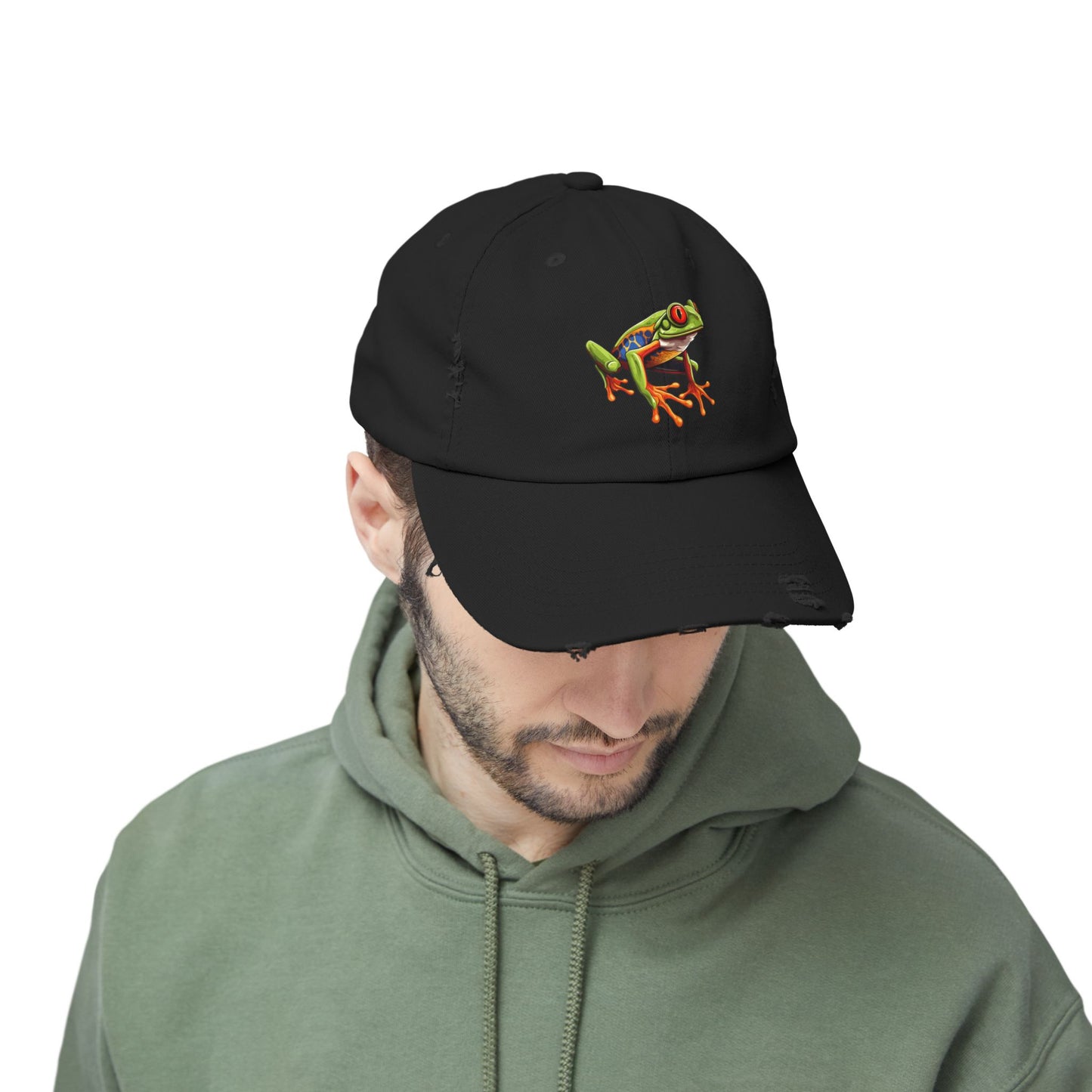 Red-Eyed Tree Frog Unisex Distressed Cap - Casual Streetwear Hat for Everyday Use - Great for Reptile Lovers