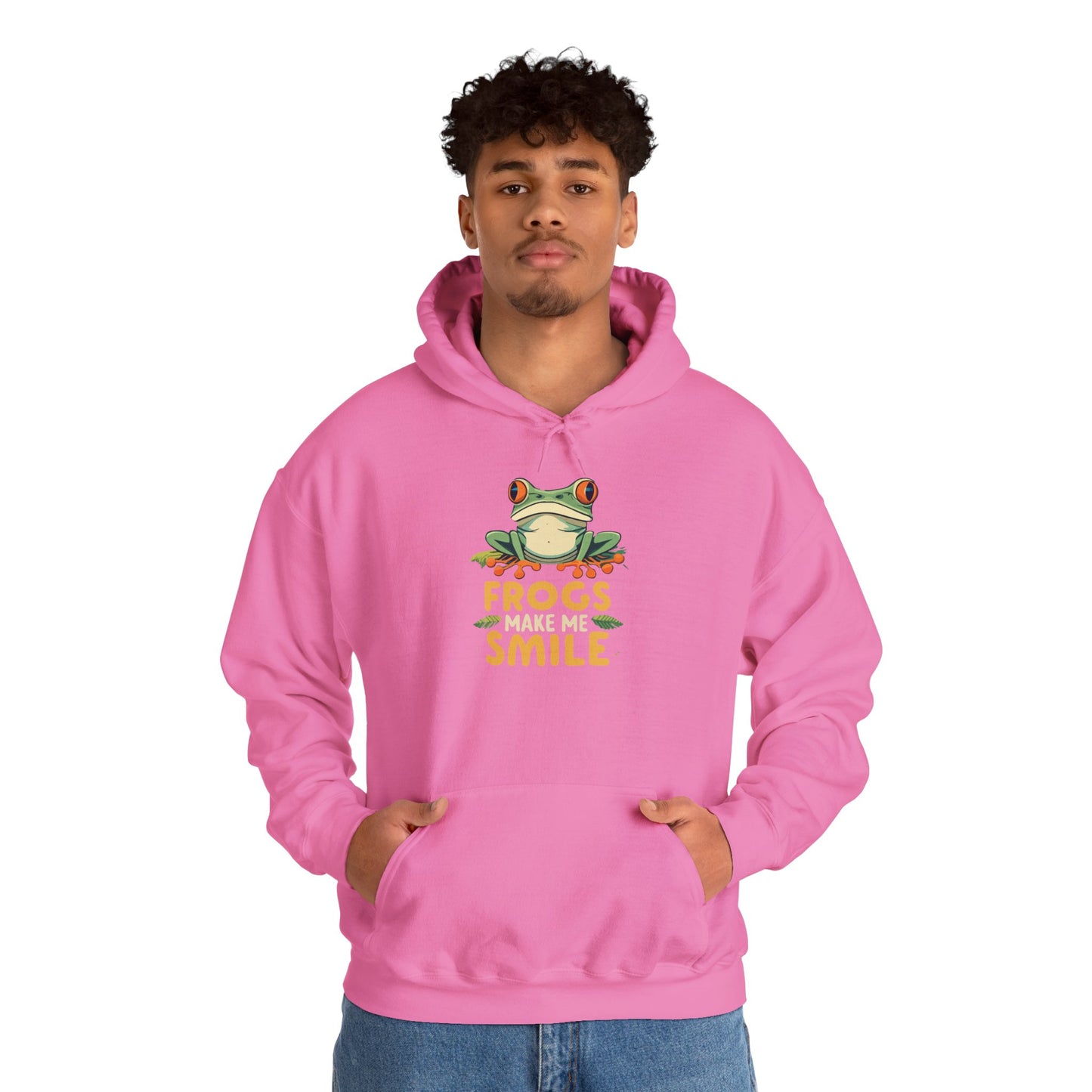 "Frogs Make Me Smile" Unisex Hooded Sweatshirt with Bold Print - Great for Reptile Lovers