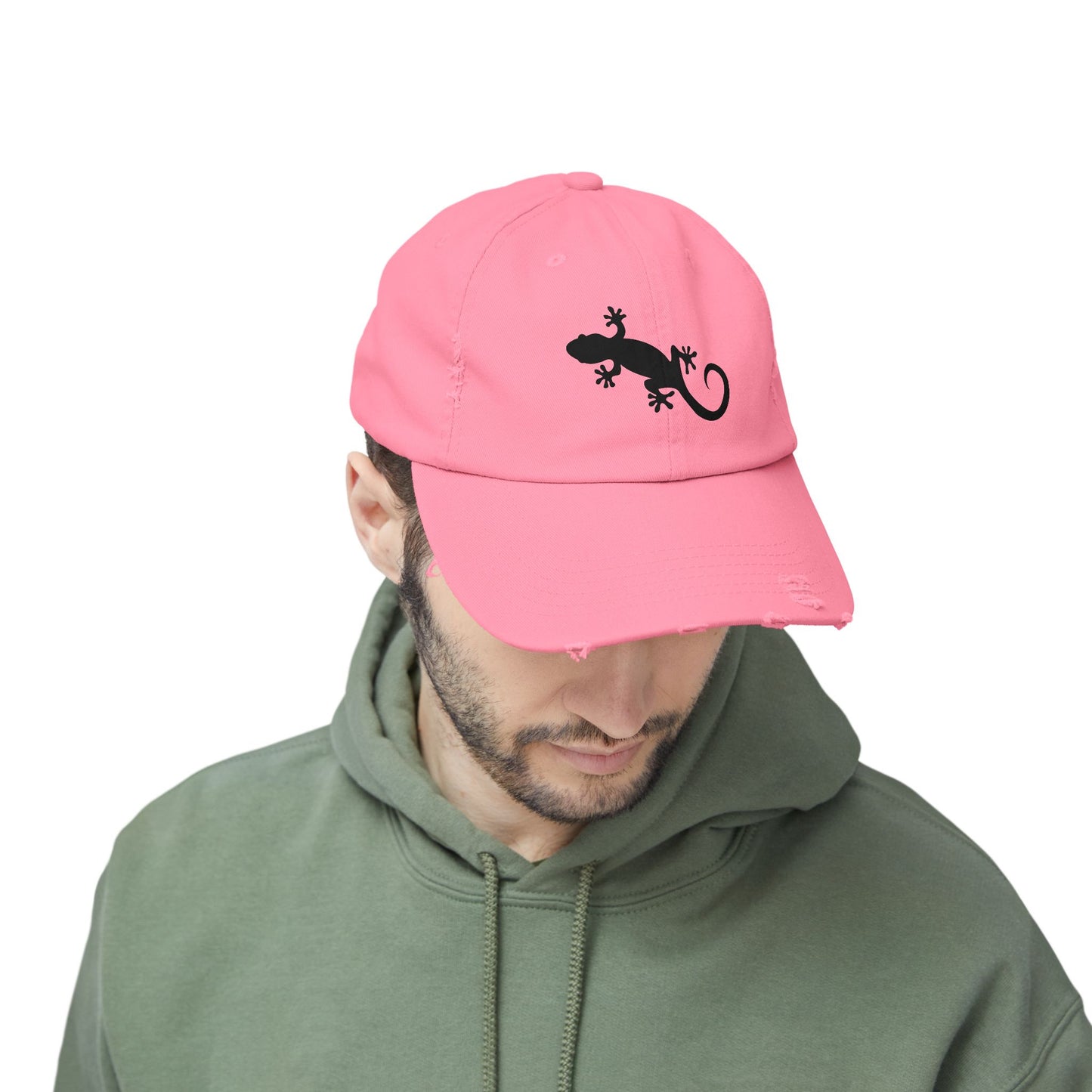 Gecko Silhouette Unisex Distressed Cap - Casual Streetwear Hat for Everyday Use - Great for Reptile Lovers