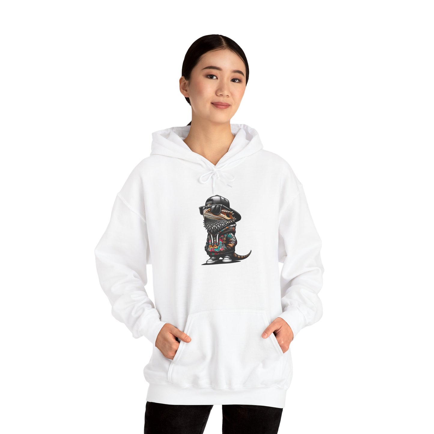 Hip Hop Beardie Unisex Hooded Sweatshirt with Bold Print - Great for Reptile Lovers