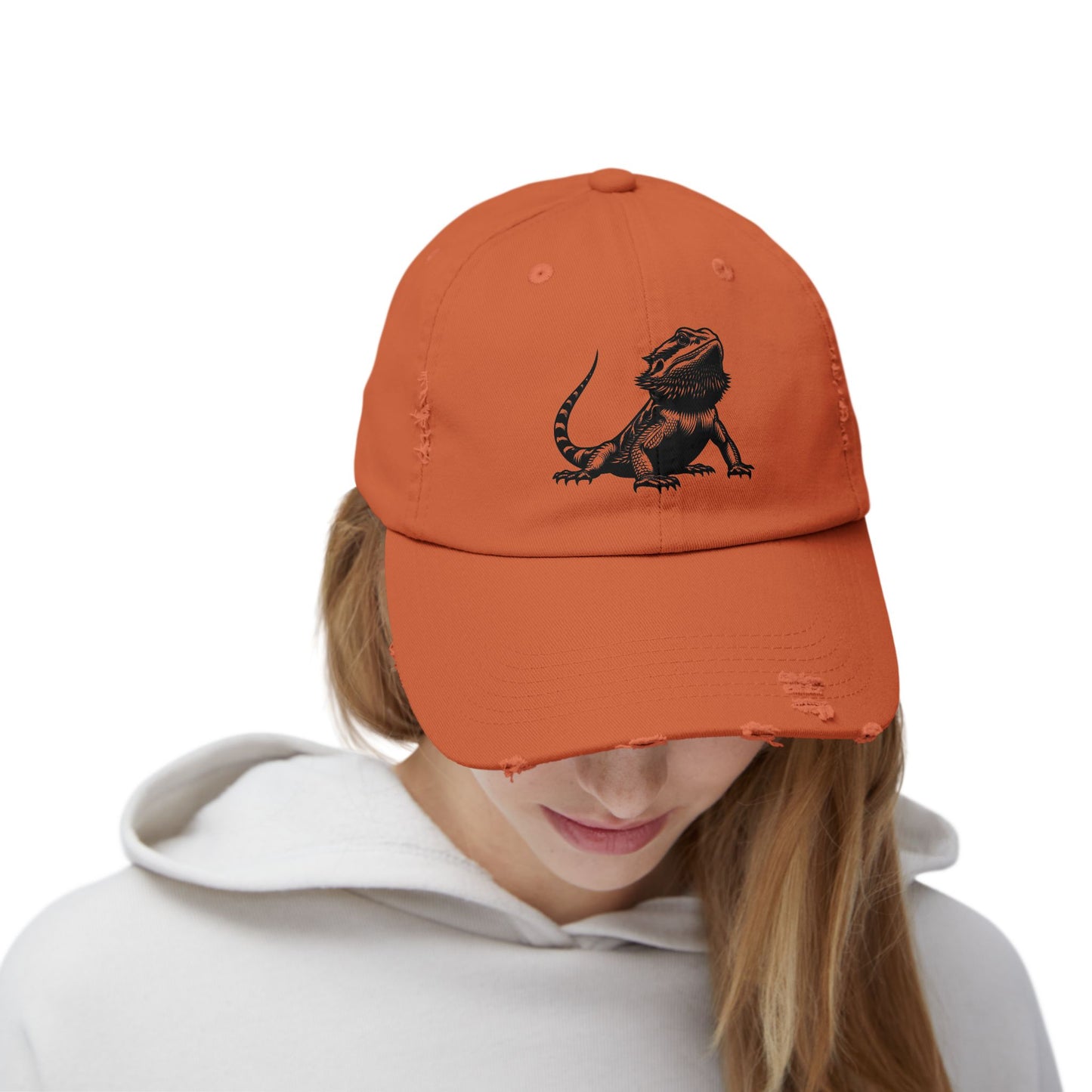 Black Bearded Dragon Unisex Distressed Cap - Casual Streetwear Hat for Everyday Use - Great for Reptile Lovers