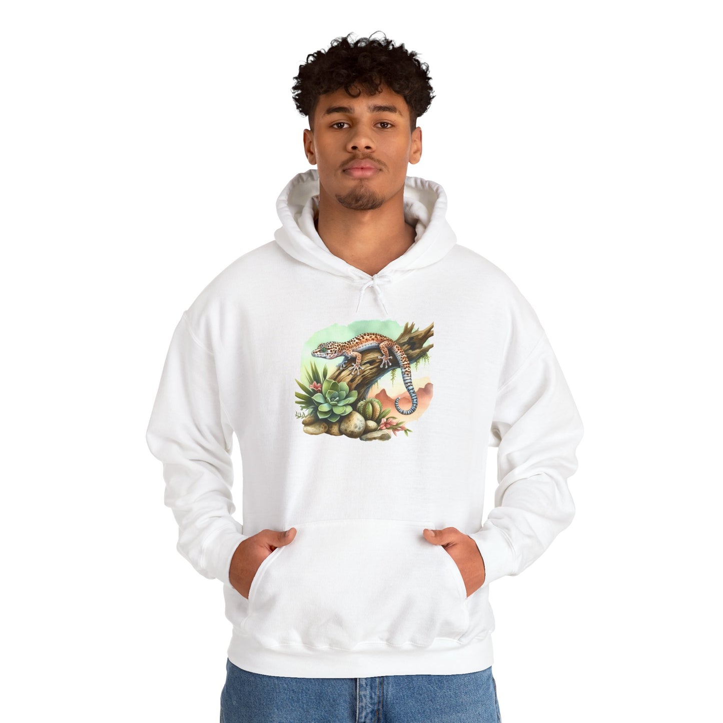 Gecko in a Tree Unisex Hooded Sweatshirt with Bold Print - Great for Reptile Lovers