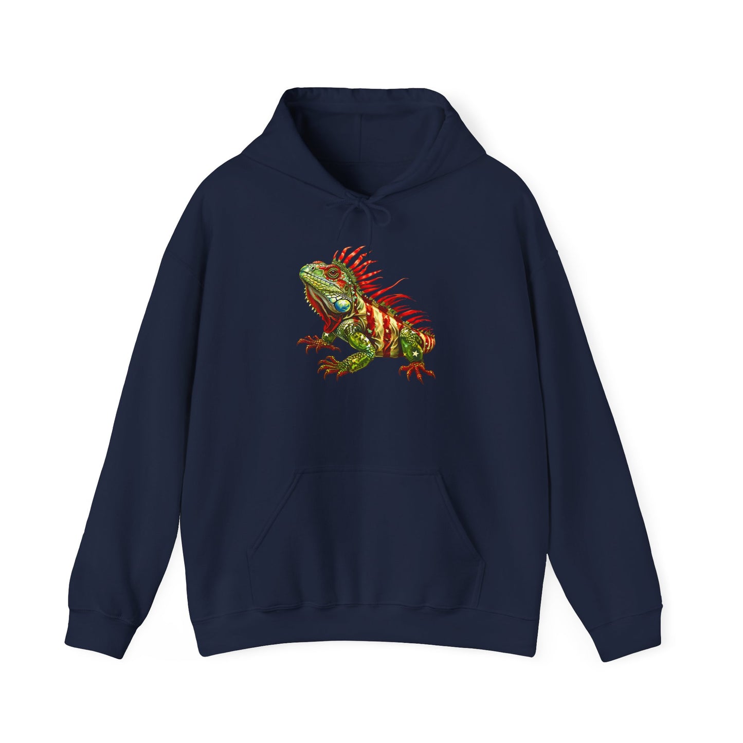Flag Iguana Cozy Unisex Hooded Sweatshirt with Bold Print - Great for Reptile Lovers