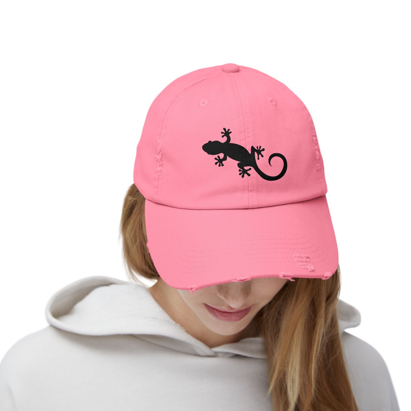 Gecko Silhouette Unisex Distressed Cap - Casual Streetwear Hat for Everyday Use - Great for Reptile Lovers
