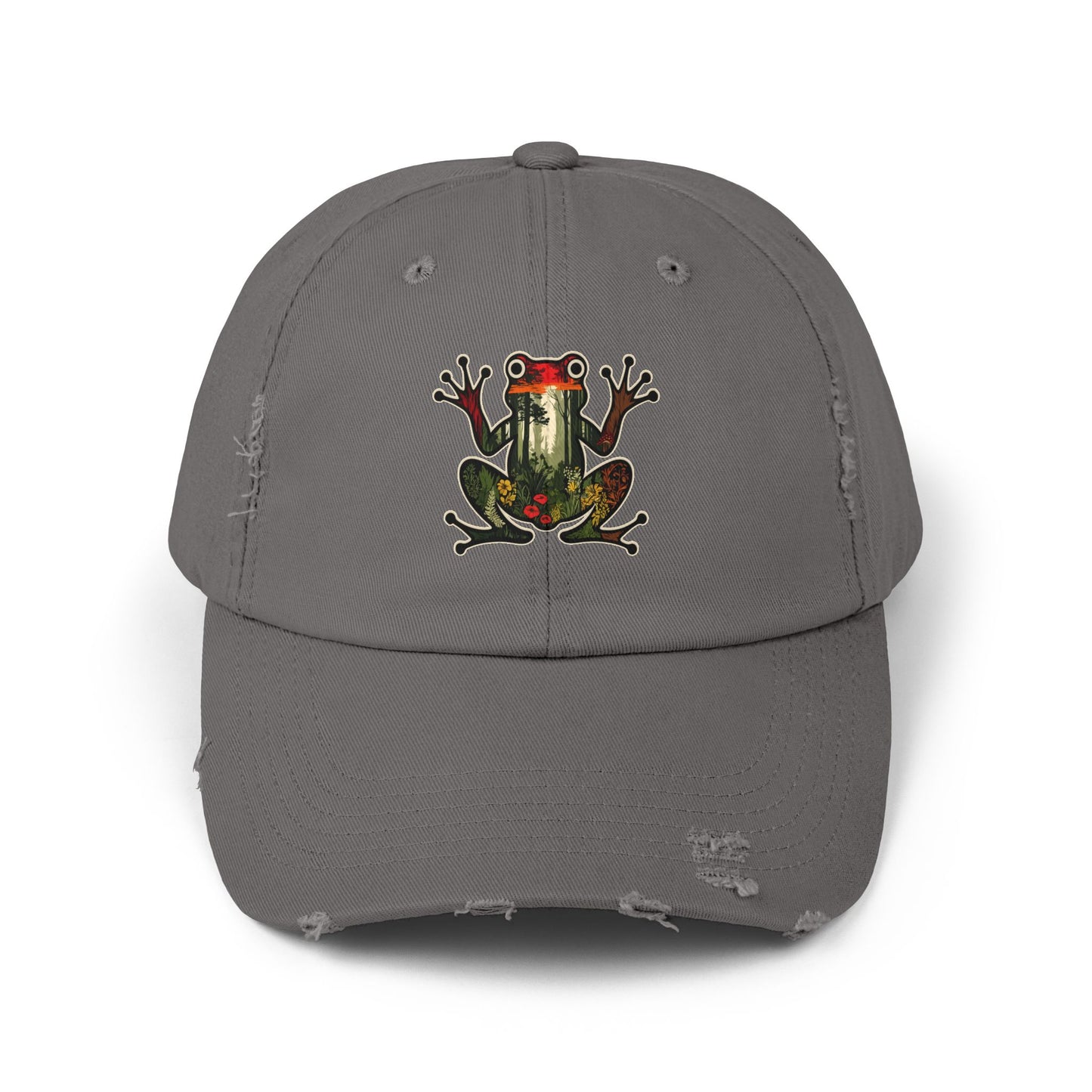 Forest Frog Unisex Distressed Cap - Casual Streetwear Hat for Everyday Use - Great for Reptile Lovers