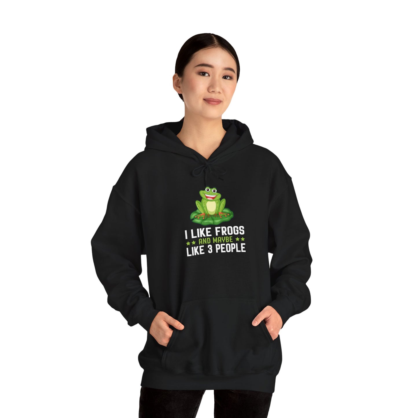 "Frogs and Maybe 3 People" Unisex Hooded Sweatshirt with Bold Print - Great for Frog Lovers