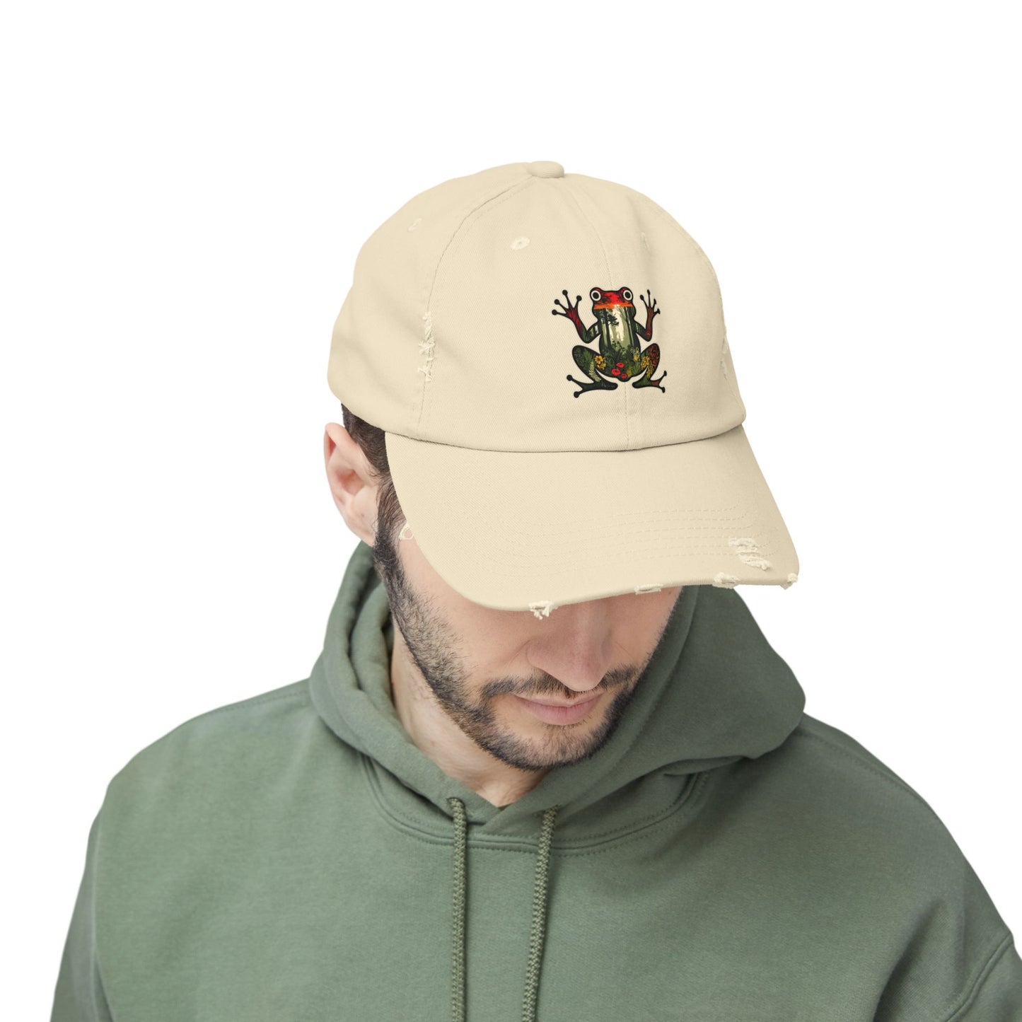 Forest Frog Unisex Distressed Cap - Casual Streetwear Hat for Everyday Use - Great for Reptile Lovers