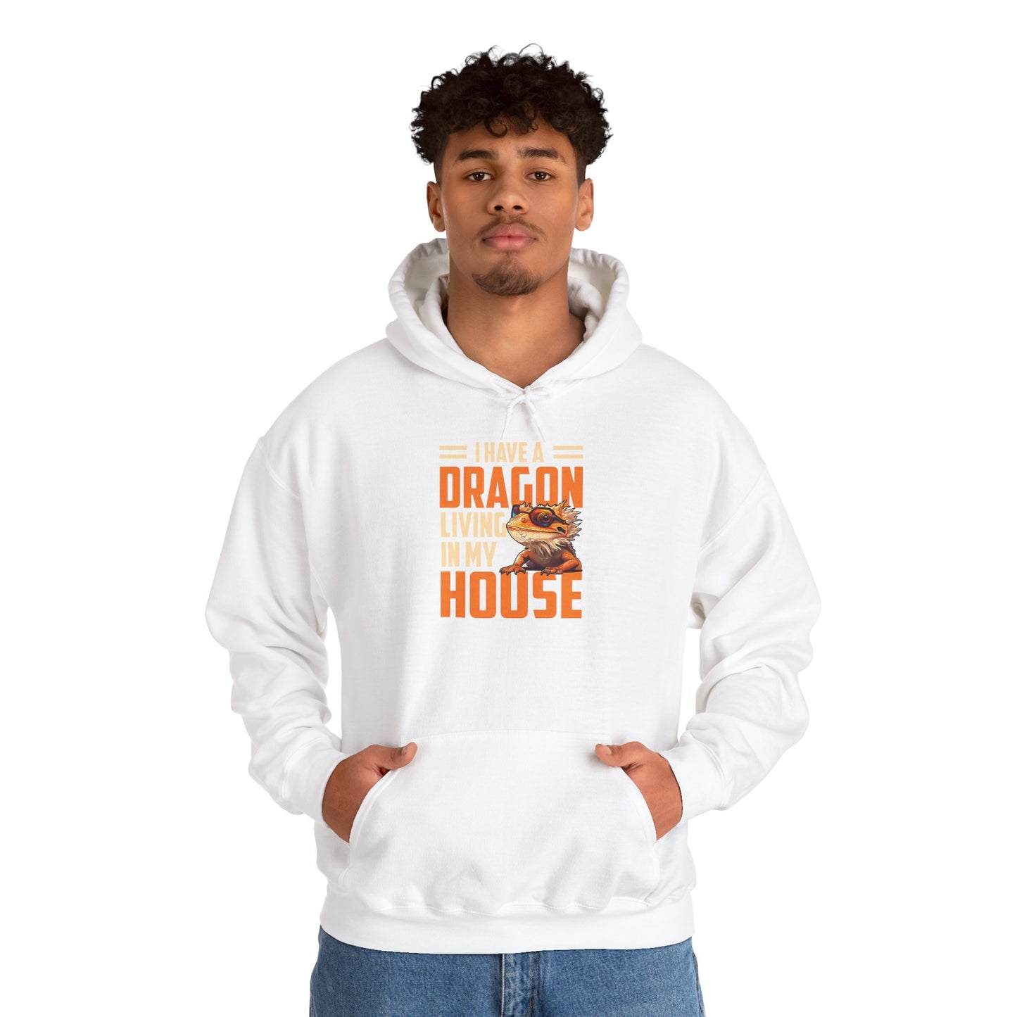 "Dragon Living In My House" Unisex Hooded Sweatshirt with Bold Print - Great for Reptile Lovers