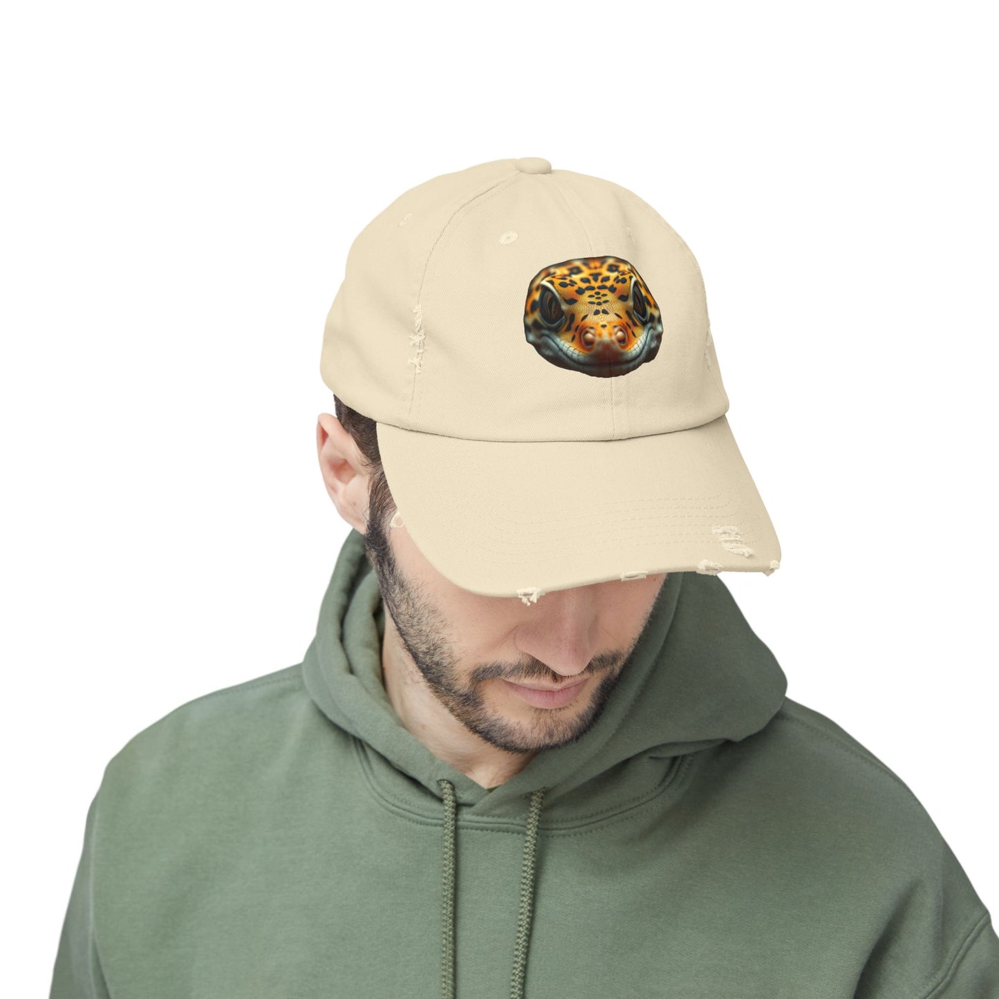 Leopard Gecko Unisex Distressed Cap - Casual Streetwear Hat for Everyday Use - Great for Reptile Lovers
