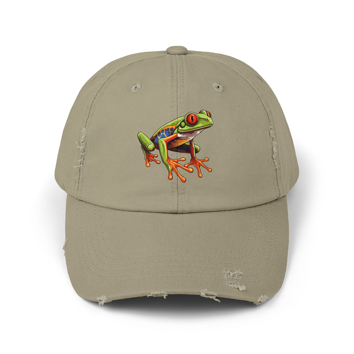 Red-Eyed Tree Frog Unisex Distressed Cap - Casual Streetwear Hat for Everyday Use - Great for Reptile Lovers