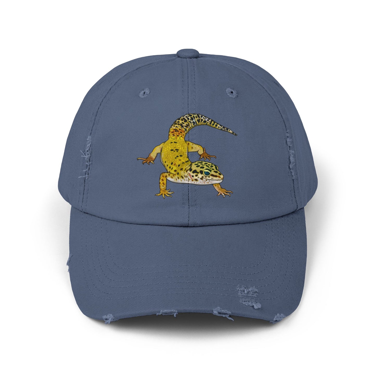 Yellow Leopard Gecko Unisex Distressed Cap - Casual Streetwear Hat for Everyday Use - Great for Reptile Lovers