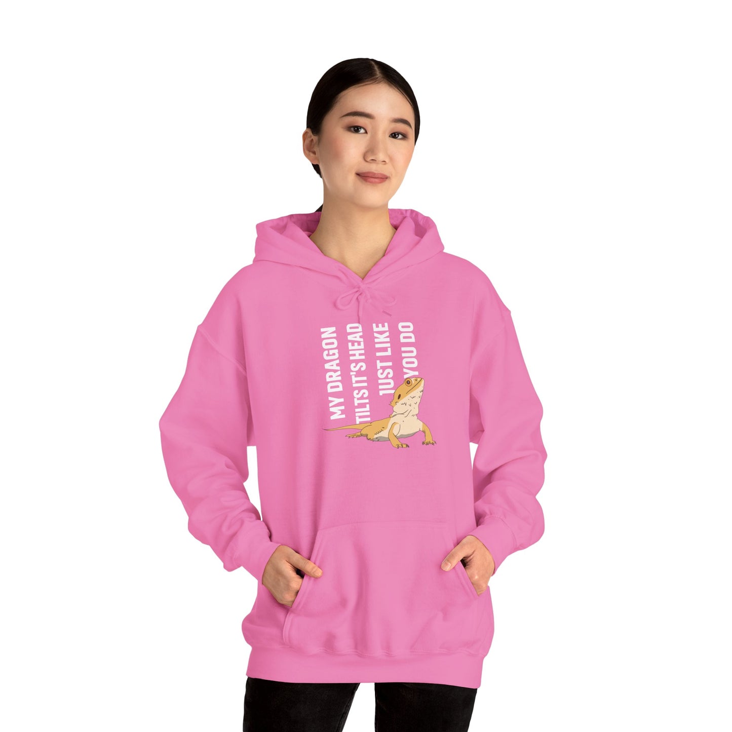 "My Dragon Tilts It's Head" Unisex Hooded Sweatshirt with Bold Print - Great for Reptile Lovers