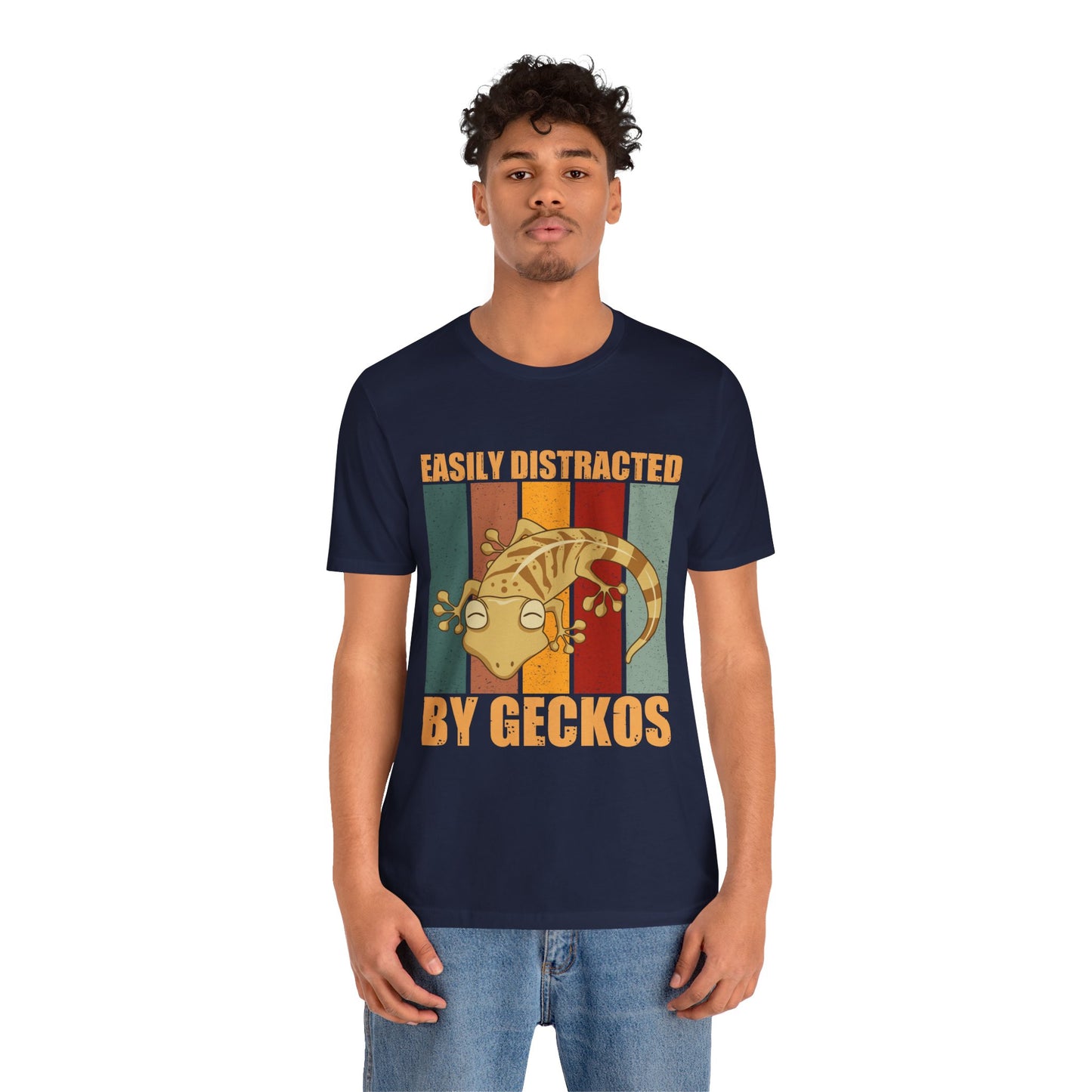 "Easily Distracted By Geckos" Unisex Jersey Tee - Casual Everyday Wear - Great for Reptile Lovers